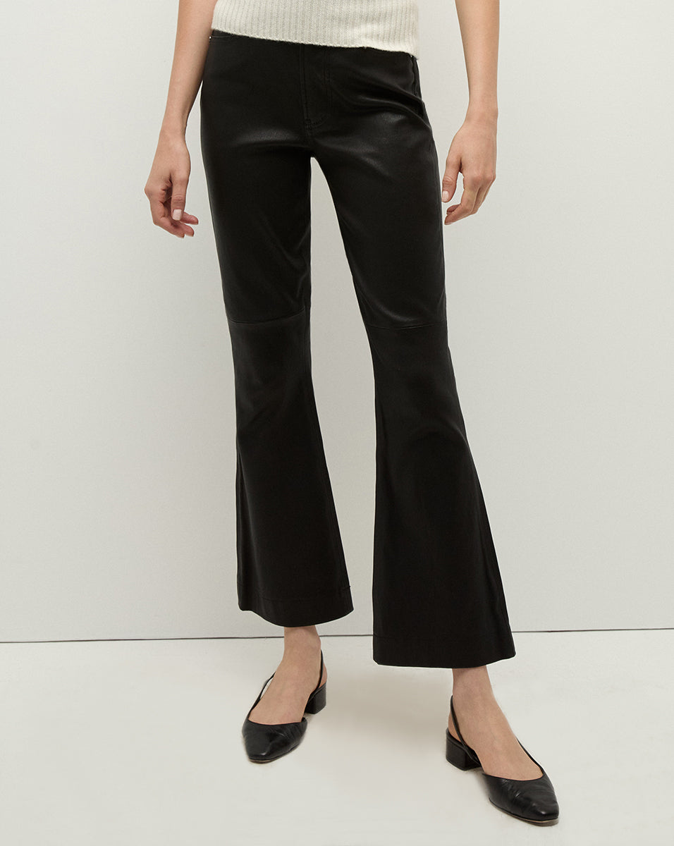 Carson Leather Kick Flare Pants for Women - High Waisted Vintage Style Faux Leather Pants - Trendy 70s Inspired Fashion for Casual Outings & Nightlife