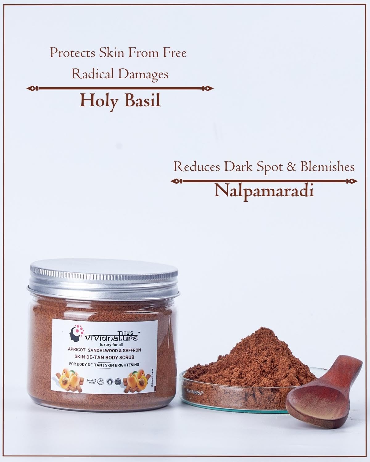 Vivid Nature's Apricot & Sandalwood Body Scrub - Exfoliating & Moisturizing for Soft Skin - Perfect for Spa Day & At-Home Skincare Routine