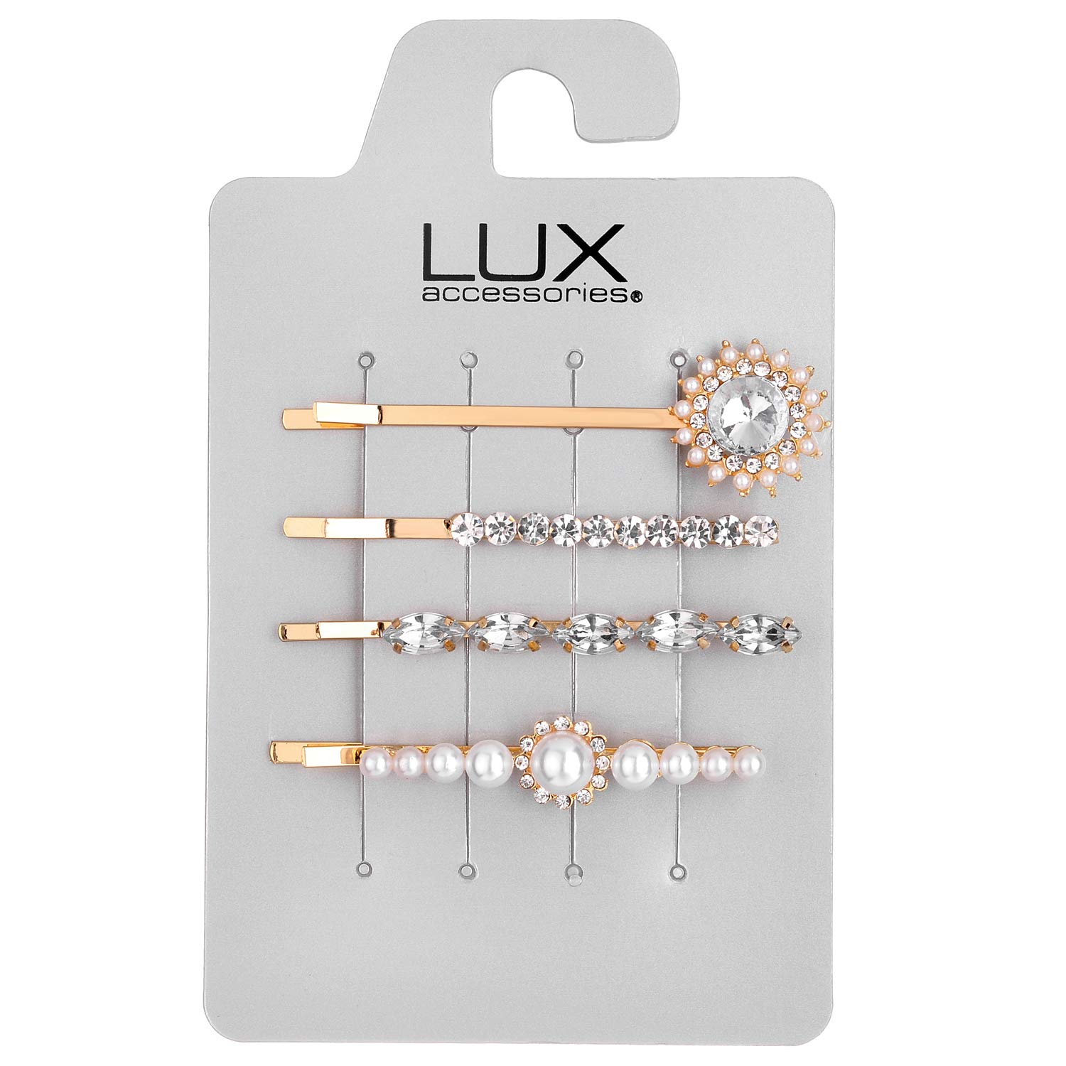 Floral Crystal Rhinestone Hair Pins Set - 4pc Gold Pearl Accessories for Bridal & Party