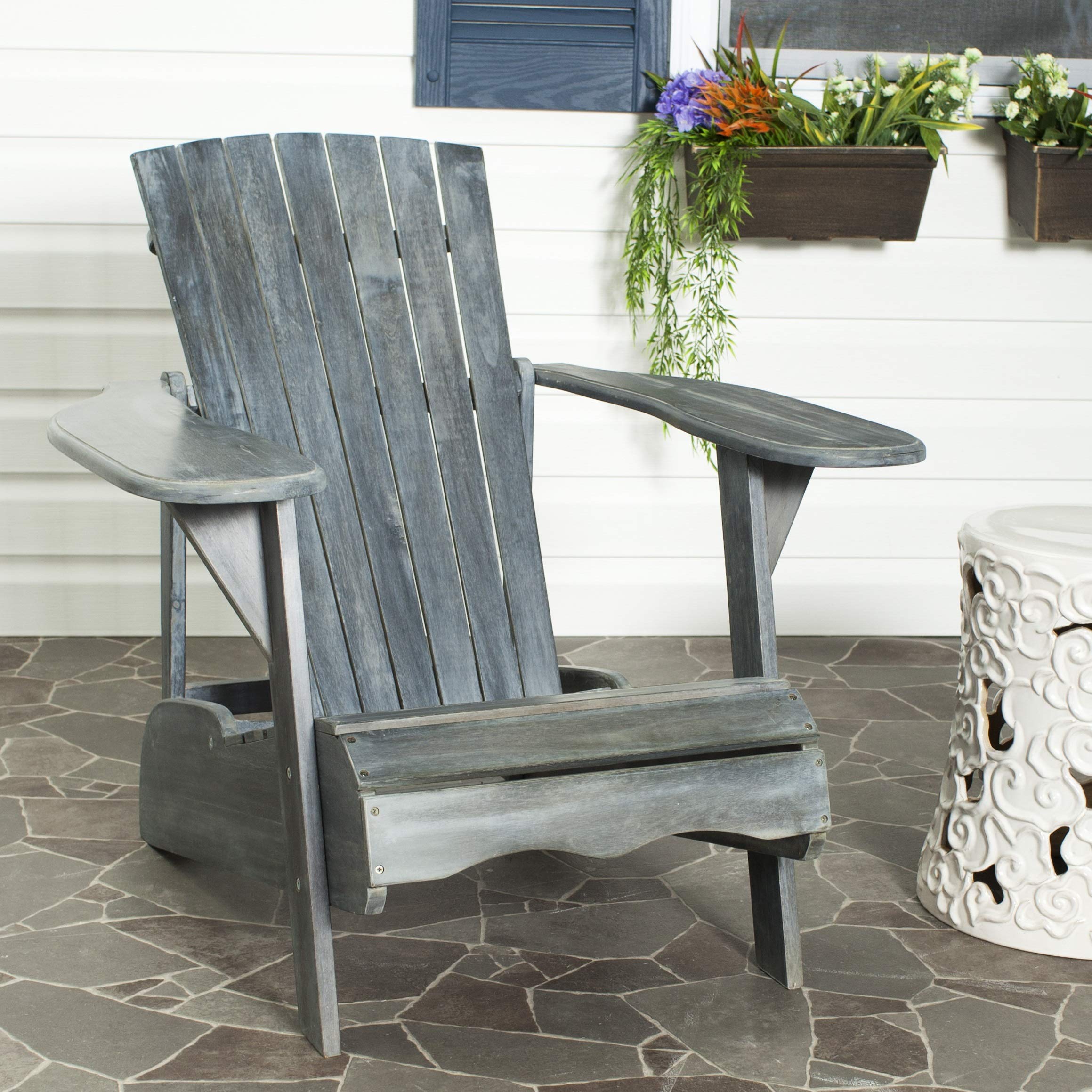SAFAVIEH Patio Collection Hampton Adirondack Acacia Wood Chair - Outdoor Furniture for Garden, Deck, Poolside & Backyard Relaxation