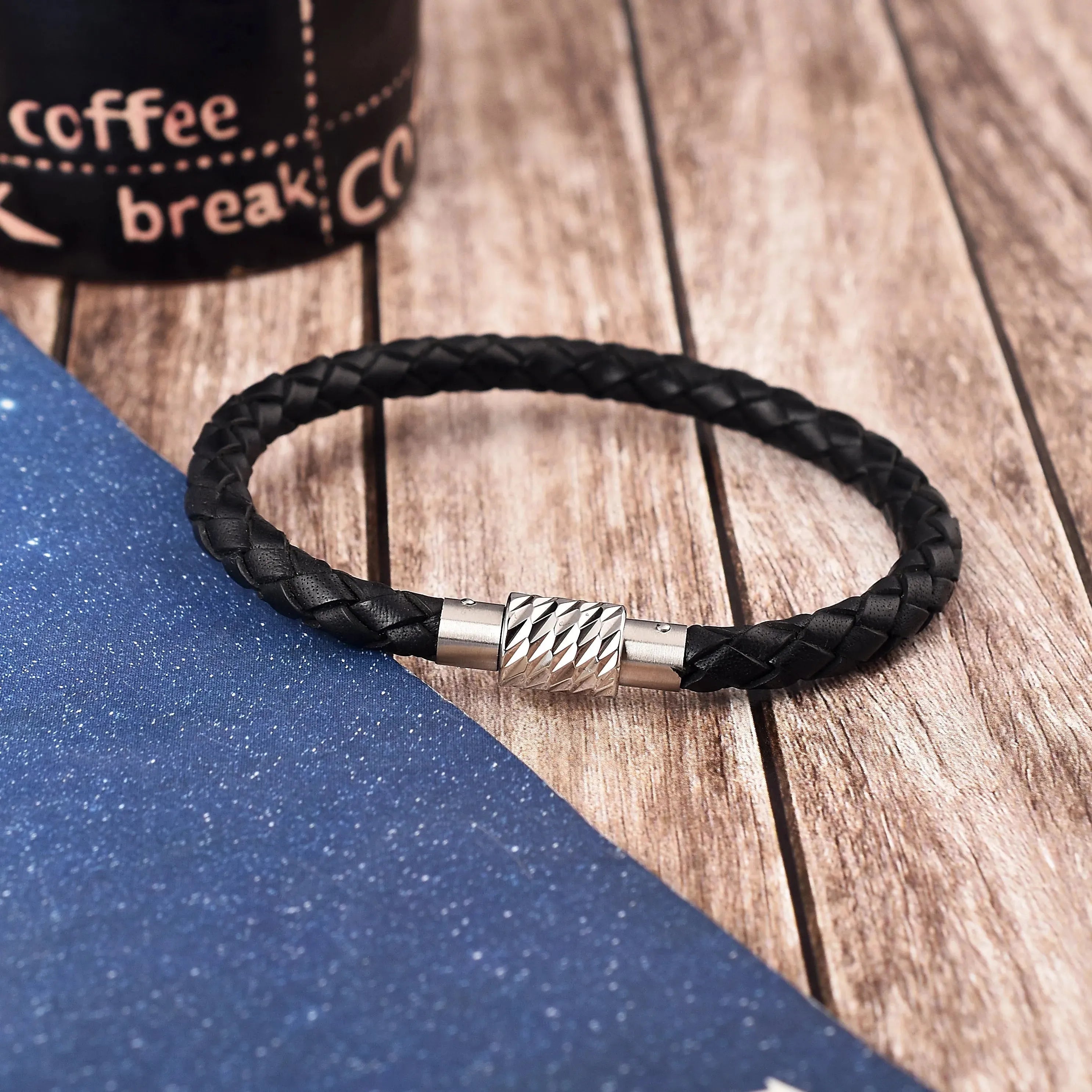 Braided Leather Bracelet for Men - Handmade Genuine Leather Wristband - Adjustable & Durable - Perfect for Casual Wear, Gifts & Outdoor Activities