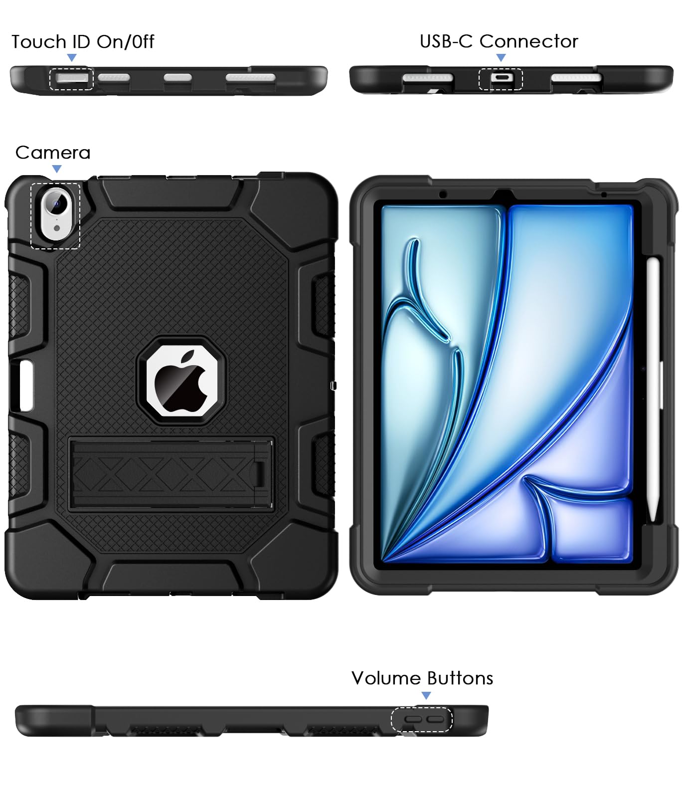 Premium Shockproof Rugged Case for iPad Air 11-inch (M3/M2) 2025/2024 & iPad Air 5th/4th Gen 10.9