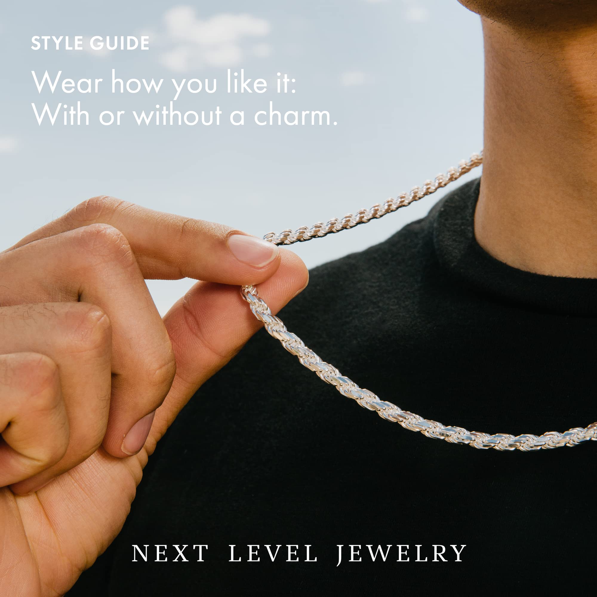 Authentic Solid 925 Sterling Silver Rope Chain Necklace for Men & Women - Diamond-Cut Italian Silver Jewelry (1.5mm-5.5mm) - Perfect for Everyday Wear, Gifts & Special Occasions