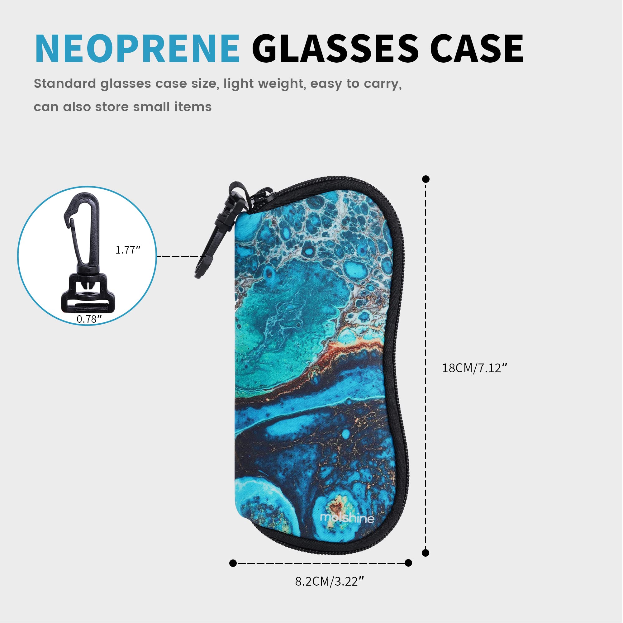 molshine 2 Pack Soft Neoprene Sunglasses Case with Zipper - Portable Eyeglasses Pouch with Hook for Men & Women - Perfect for Travel, Beach, and Everyday Use