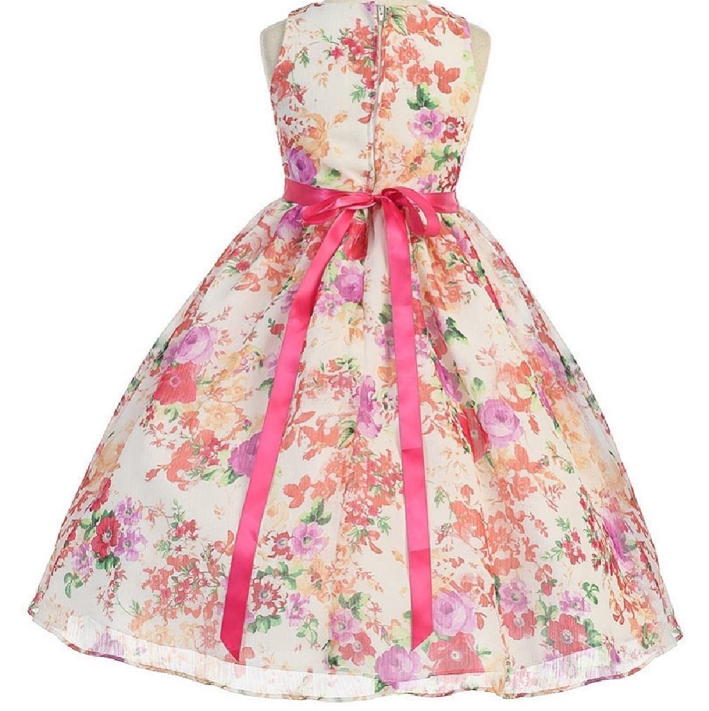 Tropical Flower Print Chiffon Dress for Little Girls - Flowy Summer Dress with Large Floral Design - Perfect for Beach Vacations, Birthday Parties & Outdoor Playdates