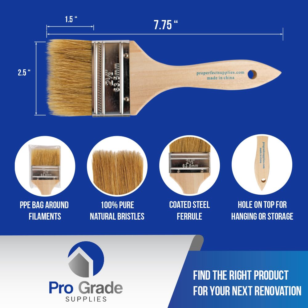 Professional Grade Chip Paint Brushes - 24 Pack of 3 Inch Light Brown Paint Brushes for DIY Projects, Home Renovation & Woodworking - High Quality Artist & Craft Brushes for Detail Work