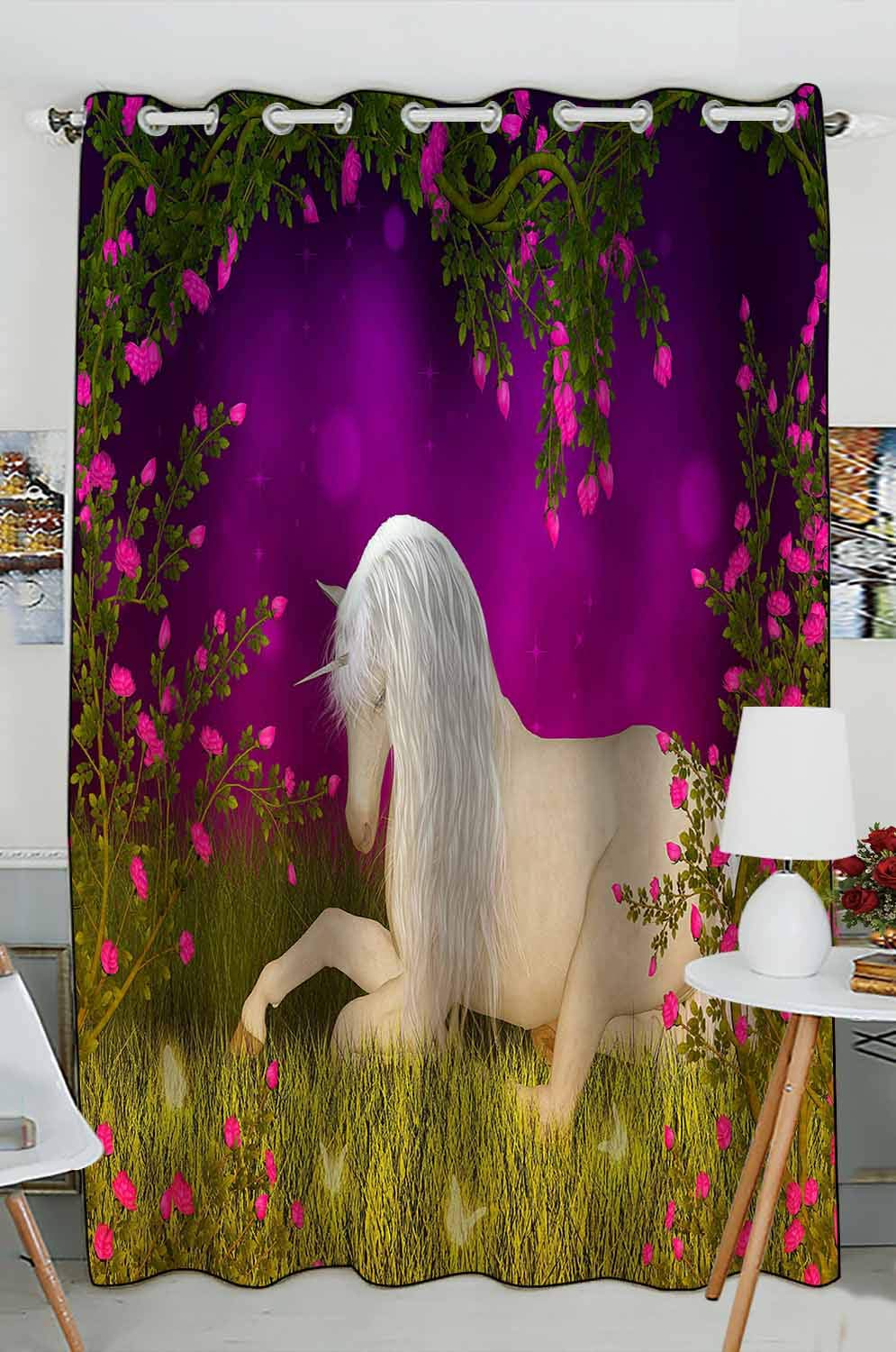 ABPHQTO Unicorn Blackout Curtains for Bedroom & Kitchen - 52x84 Inch Room Darkening Window Drapes (1 Panel) - Perfect for Kids' Rooms, Nursery, and Home Theater Light Blocking