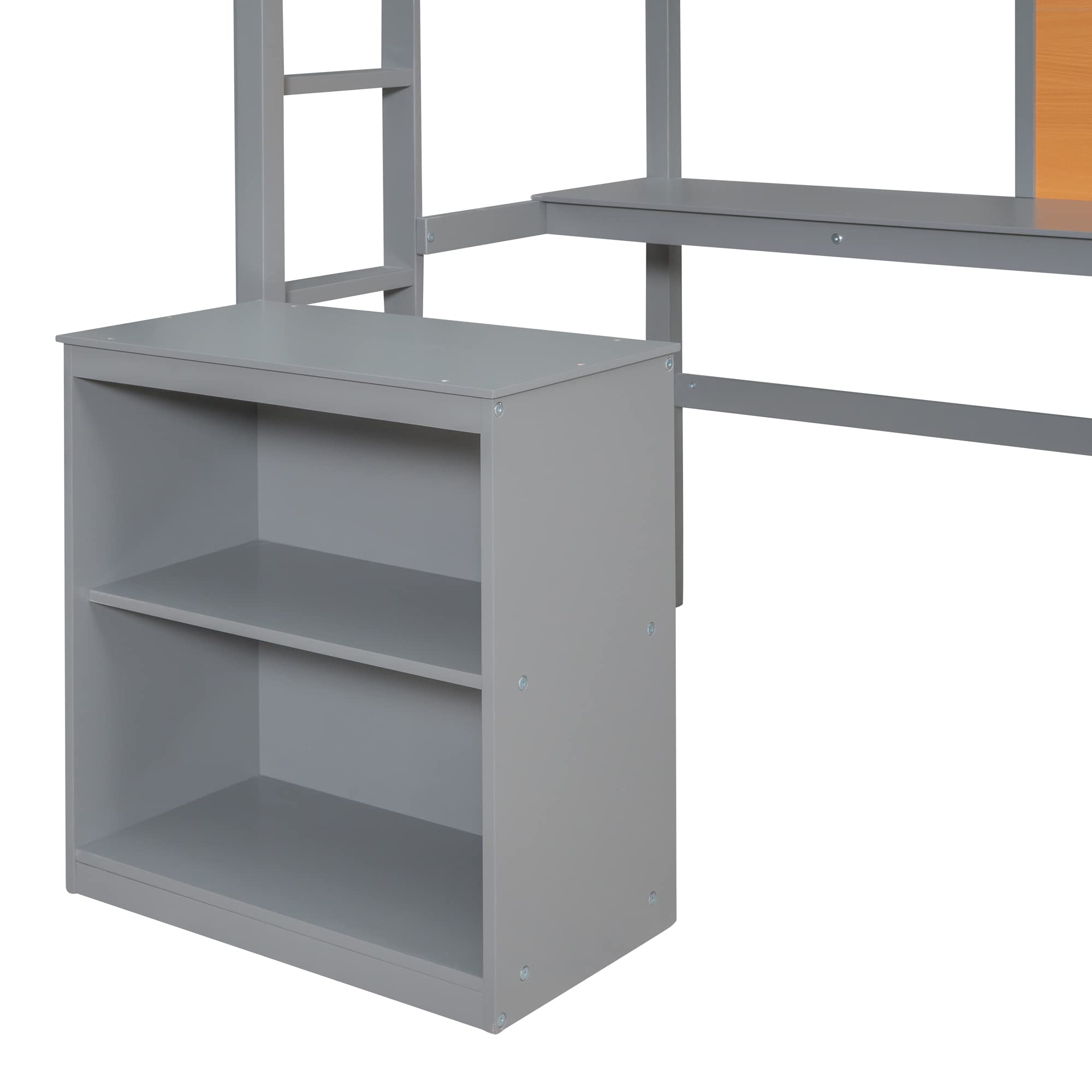Gray Twin Loft Bed with Desk & Drawers - Space-Saving Study Solution