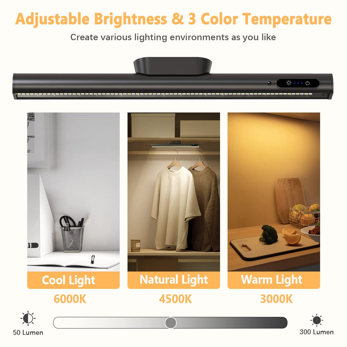 Hapfish Rechargeable Magnetic LED Light Bar with Remote - Dimmable Battery Powered Wall Strip Lights for Under Cabinet, Mirror, Closet, Picture & Kitchen Lighting | Wireless Desk Lamp for Home & Office Use - Black