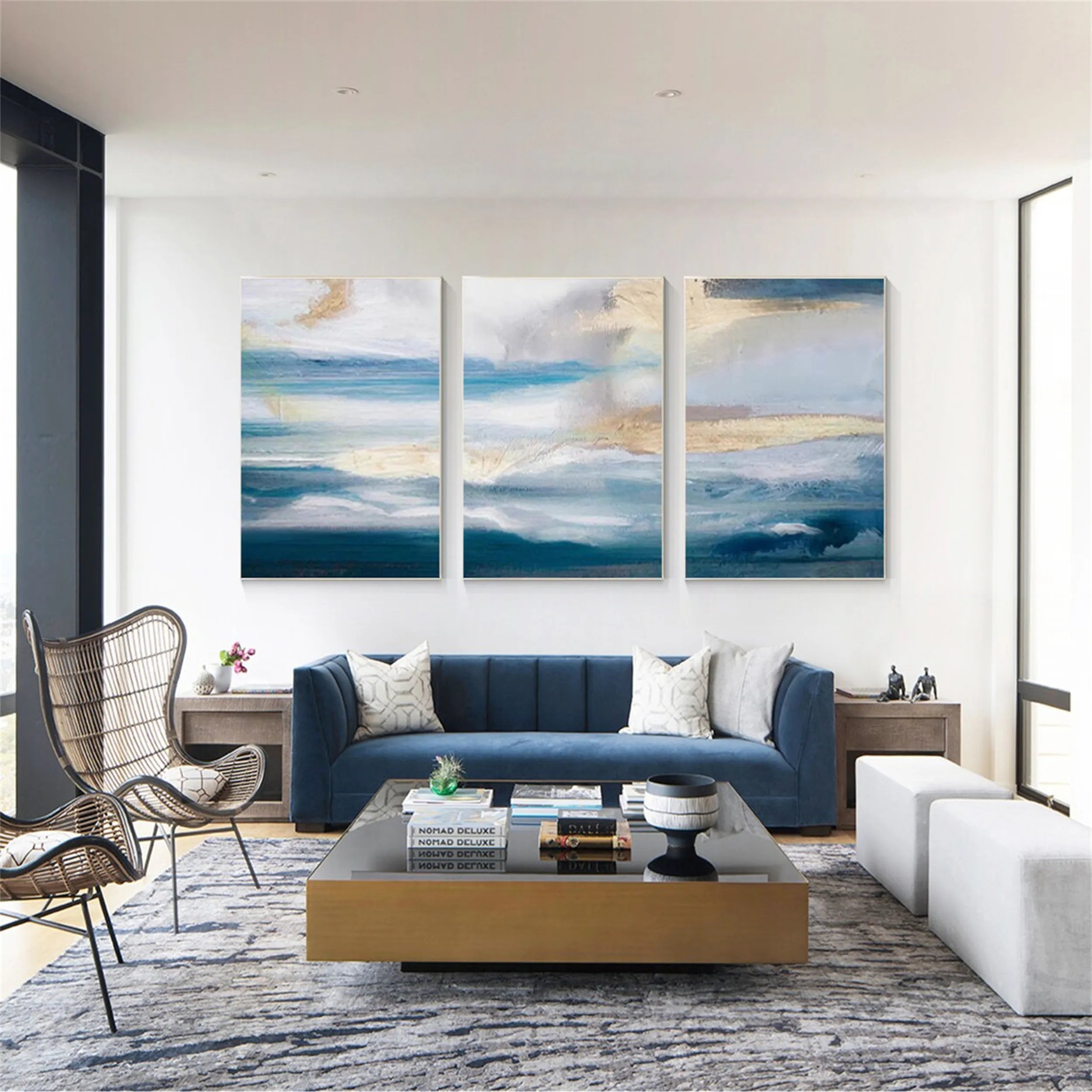 Ocean and Sky Wall Art - Set of 3 Canvas Paintings (OS-152) for Living Room, Bedroom & Office Decor
