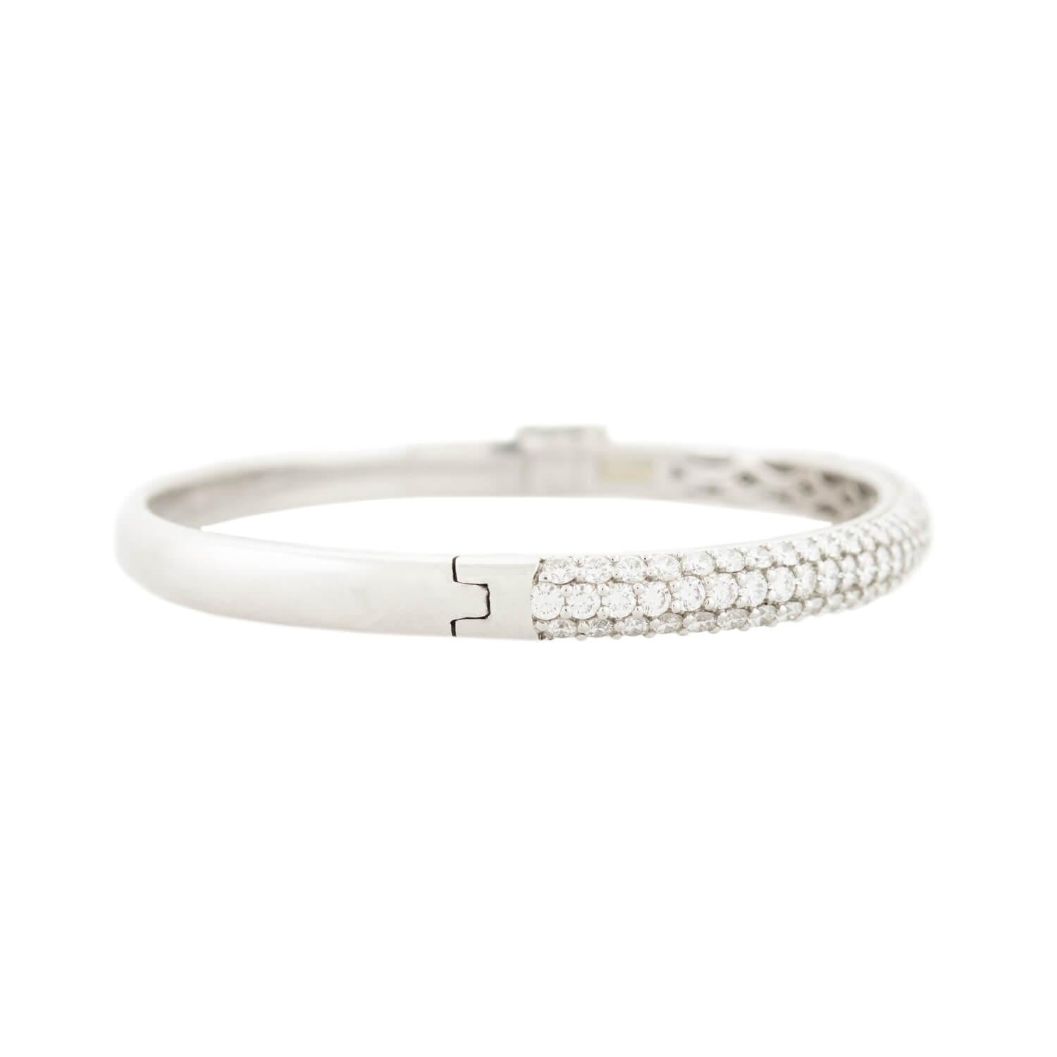 Estate Platinum Pave Diamond Bangle Bracelet for Women - Vintage Luxury Jewelry Gift for Anniversary, Wedding & Special Occasions