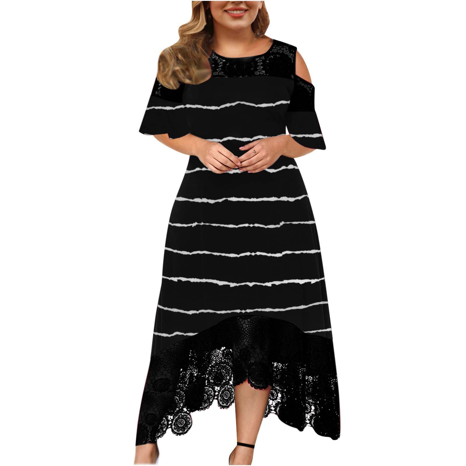 Dazeni Women's Graduation Dress - Smocked Neckline, Elastic Waist Tiered Midi Dress in White - Perfect for Graduation Ceremony, Bachelorette Party & Pride Events
