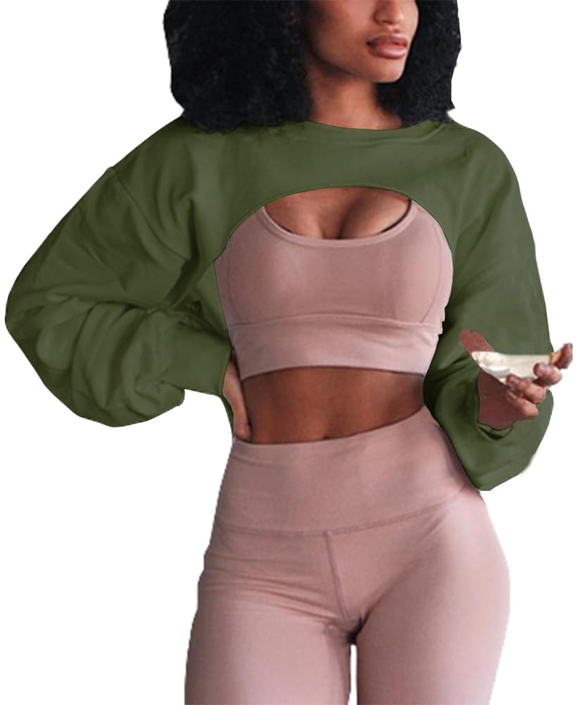 Artfish Women's Long Sleeve Crop Top - Crewneck Loose Fit Workout Shirt with Cut-Out Design for Gym, Yoga & Casual Wear | Trendy Cropped Sweatshirt for Women's Fashion & Street Style