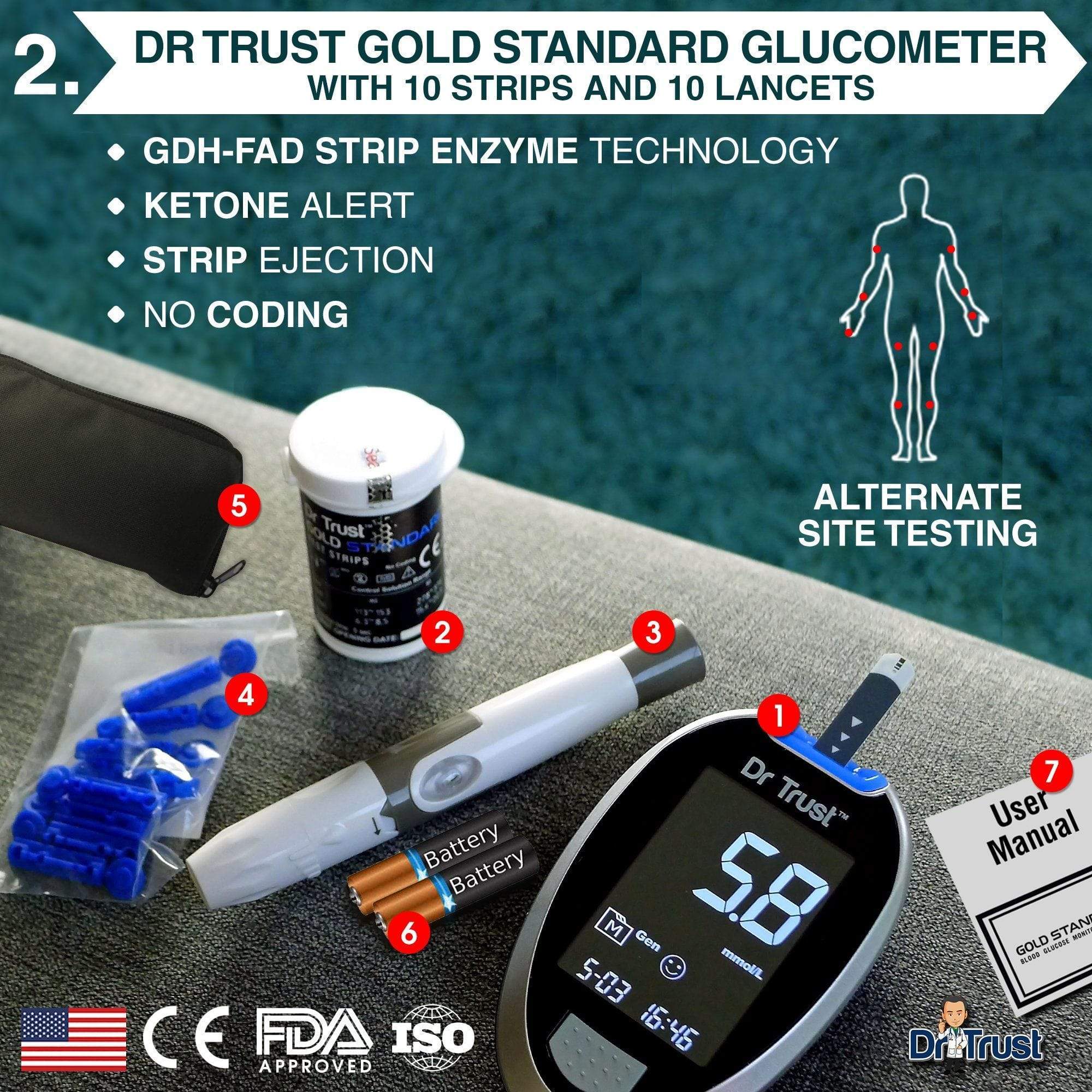 Dr Trust USA Goldline Digital Blood Pressure Monitor 103 + Blood Glucose Meter 9001 with 10 Test Strips | Home Health Monitoring Kit for Diabetes & Hypertension Care