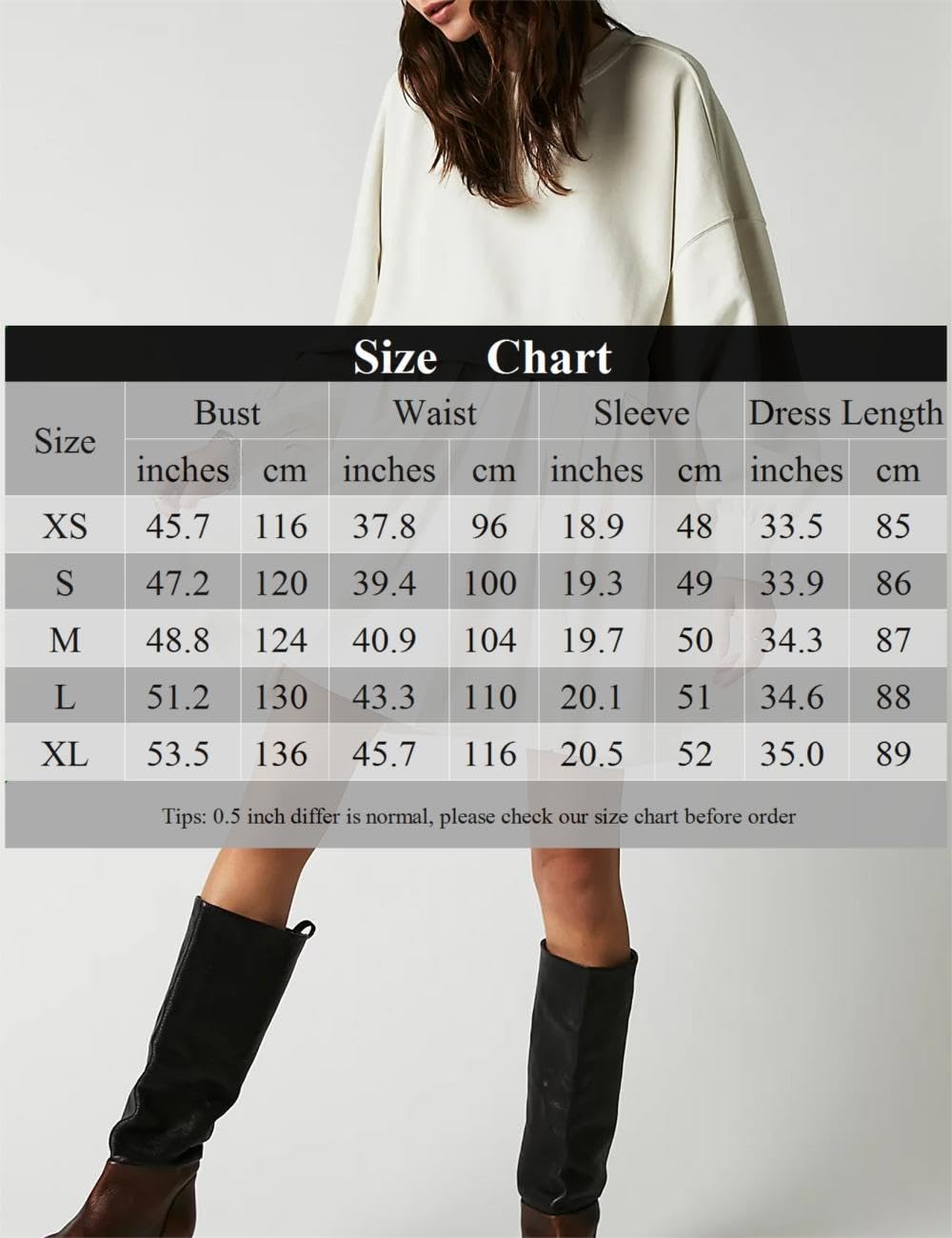 Ugerlov Women's Oversized Sweatshirt Dress - Long Sleeve Crewneck Pullover T-Shirt Dress with Relaxed Fit | Casual Loungewear, Streetwear Fashion for Everyday Wear