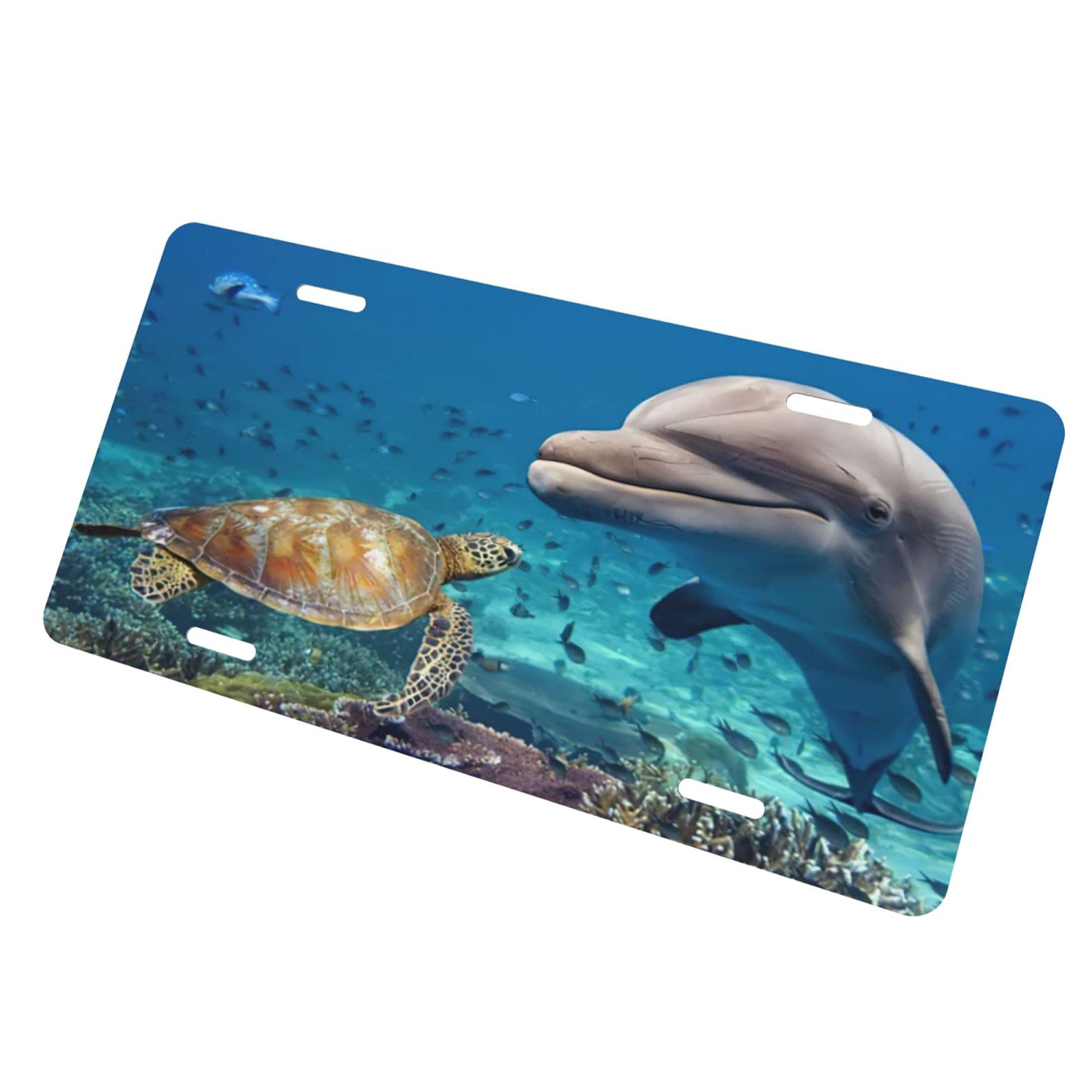 Sea Turtle & Beluga Whale Metal License Plate Cover - 6x12 Inch Aluminum Vanity Car Tag for Men & Women - Perfect for Beach Lovers, Marine Life Enthusiasts & Coastal Road Trips