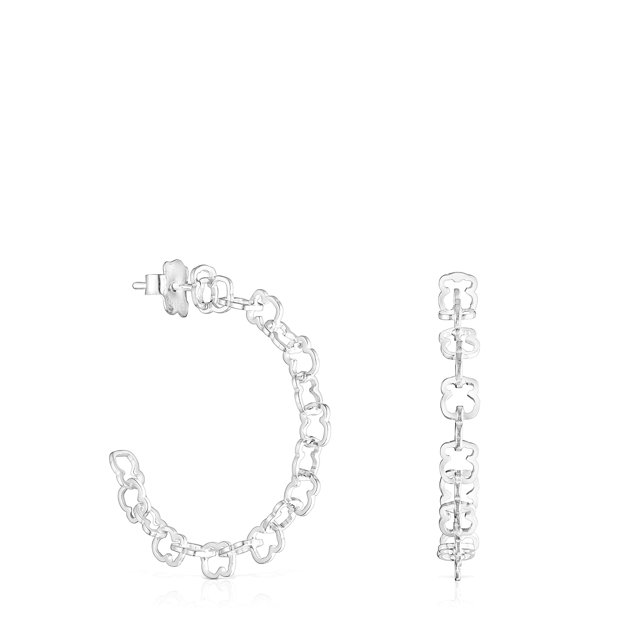 TOUS Sterling Silver Bear Motif Hoop Earrings with Rings – Elegant Jewelry for Women, Perfect for Parties, Gifts & Everyday Wear