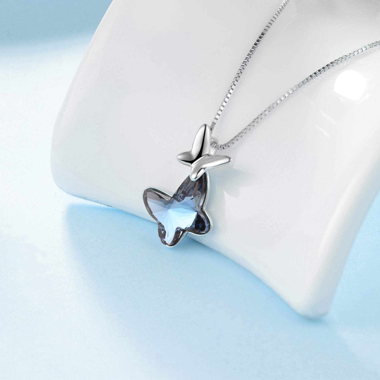Elegant AOBOCO Sterling Silver Chasing Butterfly Necklace & Bracelet Set with Genuine Austrian Crystals | Perfect Butterfly Jewelry Gift for Women, Anniversary & Birthday Present | Ideal for Date Nights, Weddings & Special Occasions