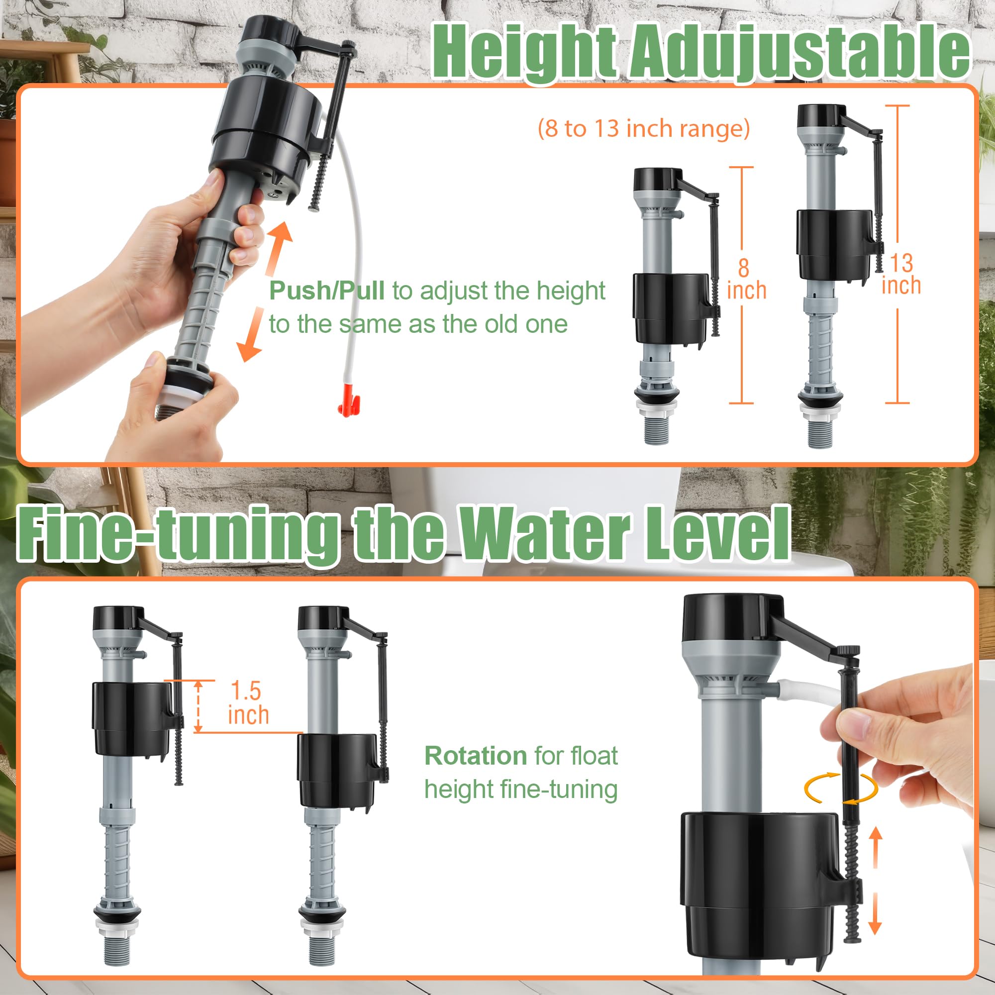 Saillong 3 Pack Universal Toilet Fill Valve Replacement Kit - Adjustable Height, Leak-Proof, Easy Installation for Toilet Tank Repair - Perfect for Home, RV, and Commercial Restroom Maintenance