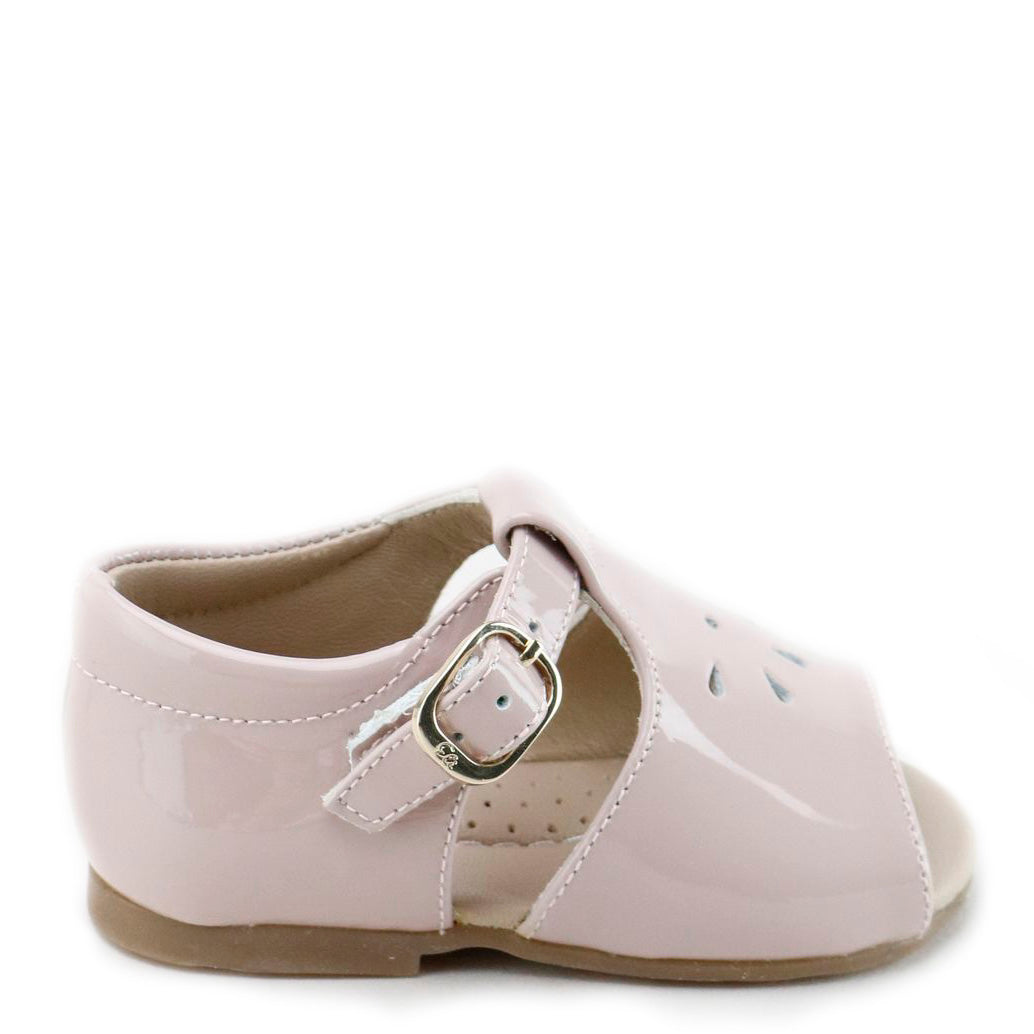 Papanatas Rose Patent Perforated Baby Sandals - Soft Leather Girls' First Walking Shoes for Summer & Special Occasions