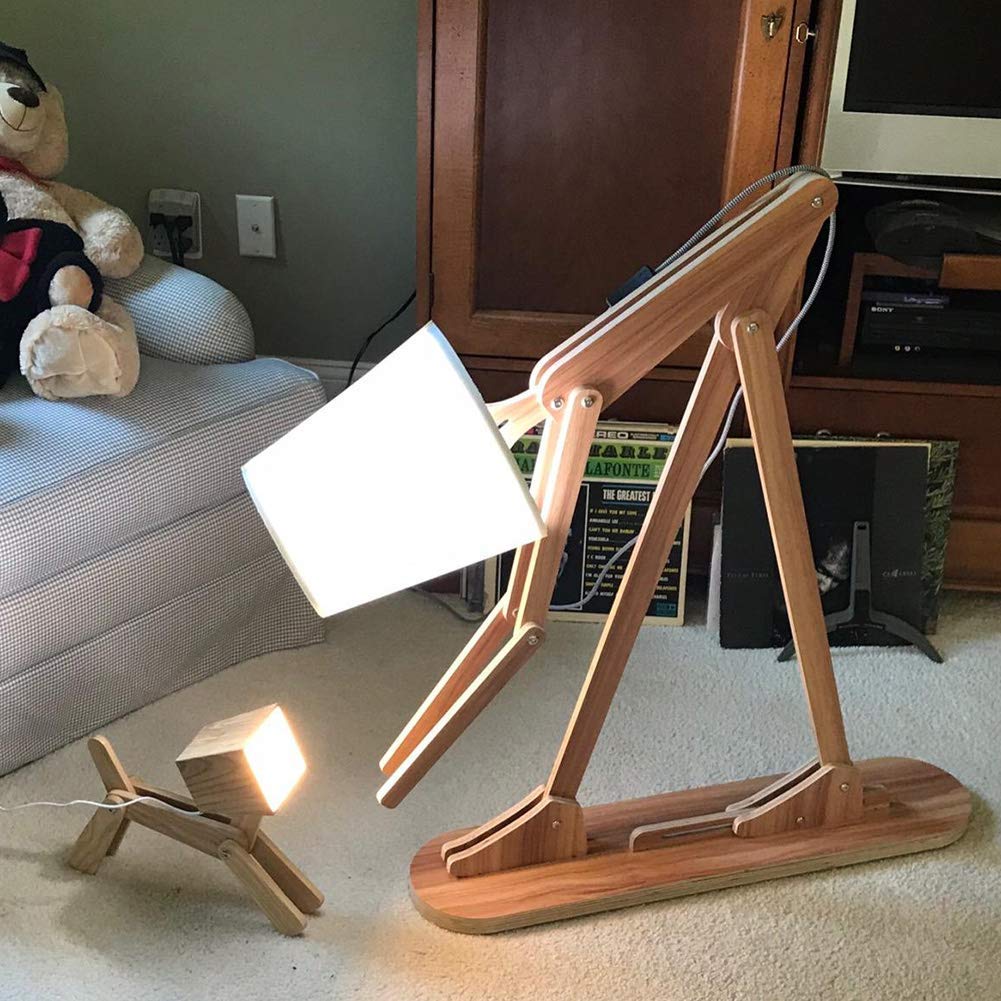 Modern Wooden Floor Lamp with Adjustable Brightness - Stylish Reading Light & Adorable Dog Design for Living Room, Bedroom, or Study - Perfect for Cozy Nights and Home Decor