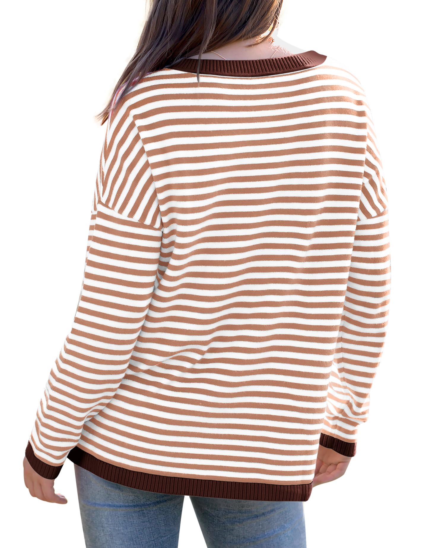 WIHOLL Women's Striped Long Sleeve Sweater Top - Round Neck Casual & Dressy Pullover for Work, Date Night & Fall Outfits | Fashion Knitwear for Women