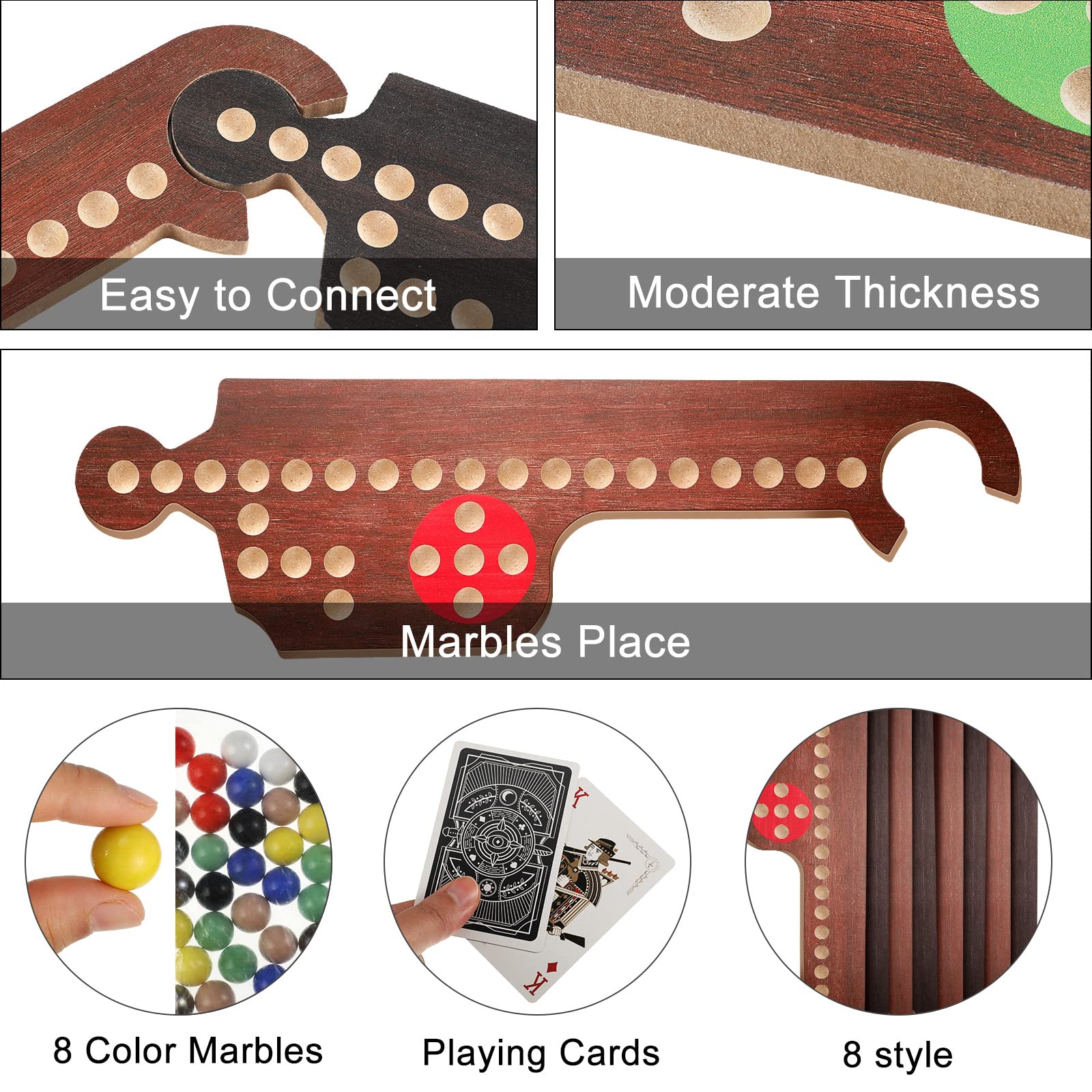 Kathfly Jokers and Marbles Board Game Set - 8 Wooden Boards, 40 Colorful Marbles & Pegs, 3 Decks of Playing Cards - Classic Family Strategy Game for 4-8 Players (Retro Edition) - Perfect for Game Nights, Parties, and Family Gatherings