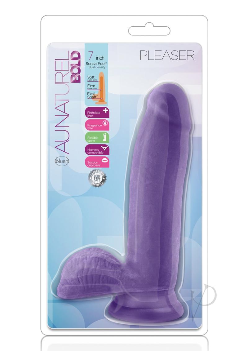 Au Naturel Bold Pleaser Dildo with Suction Cup - 7 Inch Purple Realistic Dildo for Women & Men - Perfect for Solo Play, Couples & BDSM Scenes