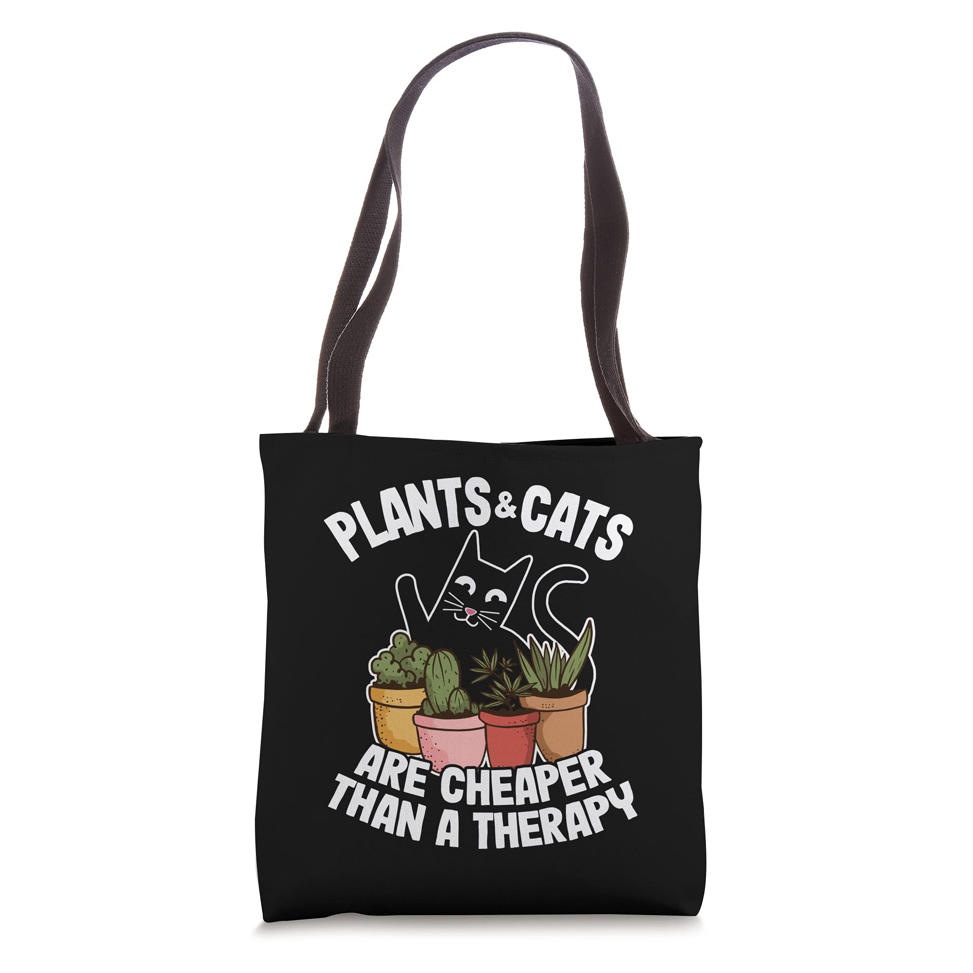 Plants & Cats Are Cheaper Than Therapy - Funny Garden Plant Daddy Tote Bag for Women & Men - Perfect for Grocery Shopping, Farmers Market & Cat Lovers