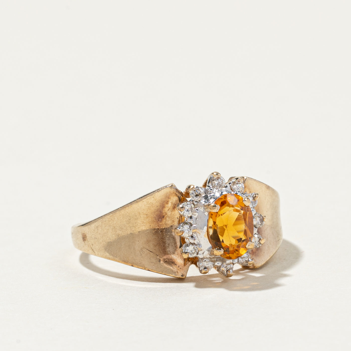 Oval Cut Citrine & Diamond Tapered Petal Ring - 0.70ct Citrine & 0.10ctw Diamond - Size 10.75 - Elegant Cocktail Ring for Evening Parties & Special Occasions