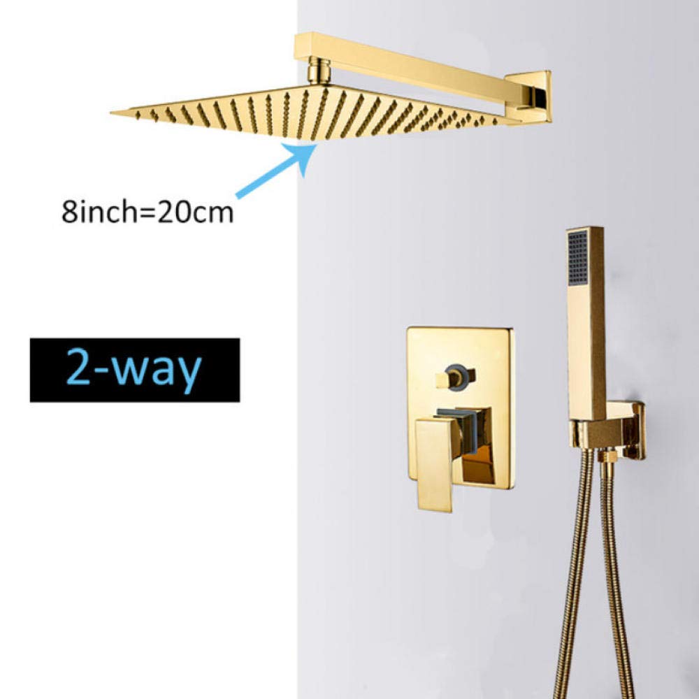 Gold Wall Mount Shower Faucet Set - Ultra Thin Rainfall Showerhead with Hot & Cold Water Mixer Tap - Luxury Bathroom Shower Kit for Modern & Spa-Like Experience
