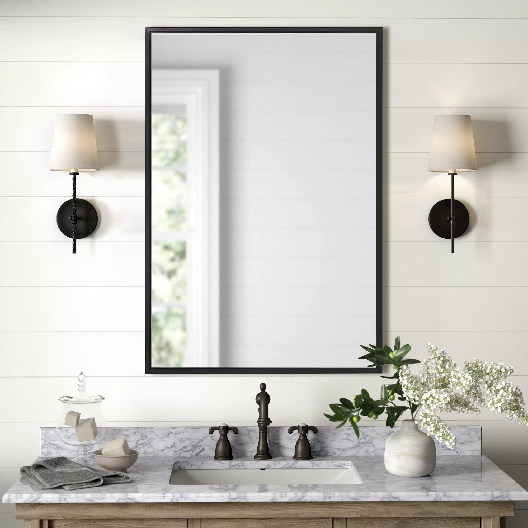 24x36 Inch Rectangle Bathroom Mirror - Black Metal Frame Wall Mounted Mirror for Vertical or Horizontal Hanging - Decorative Rectangular Mirror for Bedroom, Living Room & Bathroom - Perfect for Vanity, Makeup Area and Home Decor
