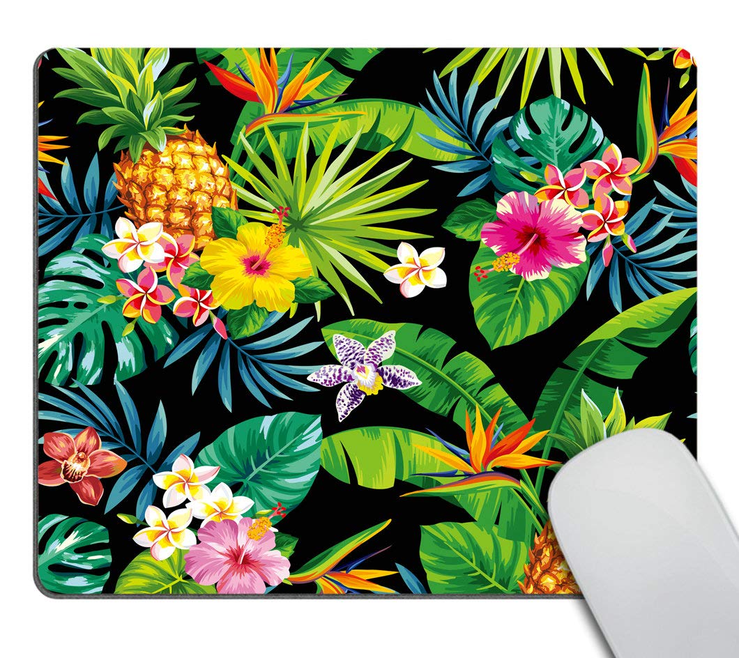 Custom Hawaiian Pineapple Mouse Pad - Tropical Palm Leaves & Flowers Design, Non-Slip Rubber Gaming Mouse Mat for Computer & Laptop - Perfect for Office, Home & Gaming Setup