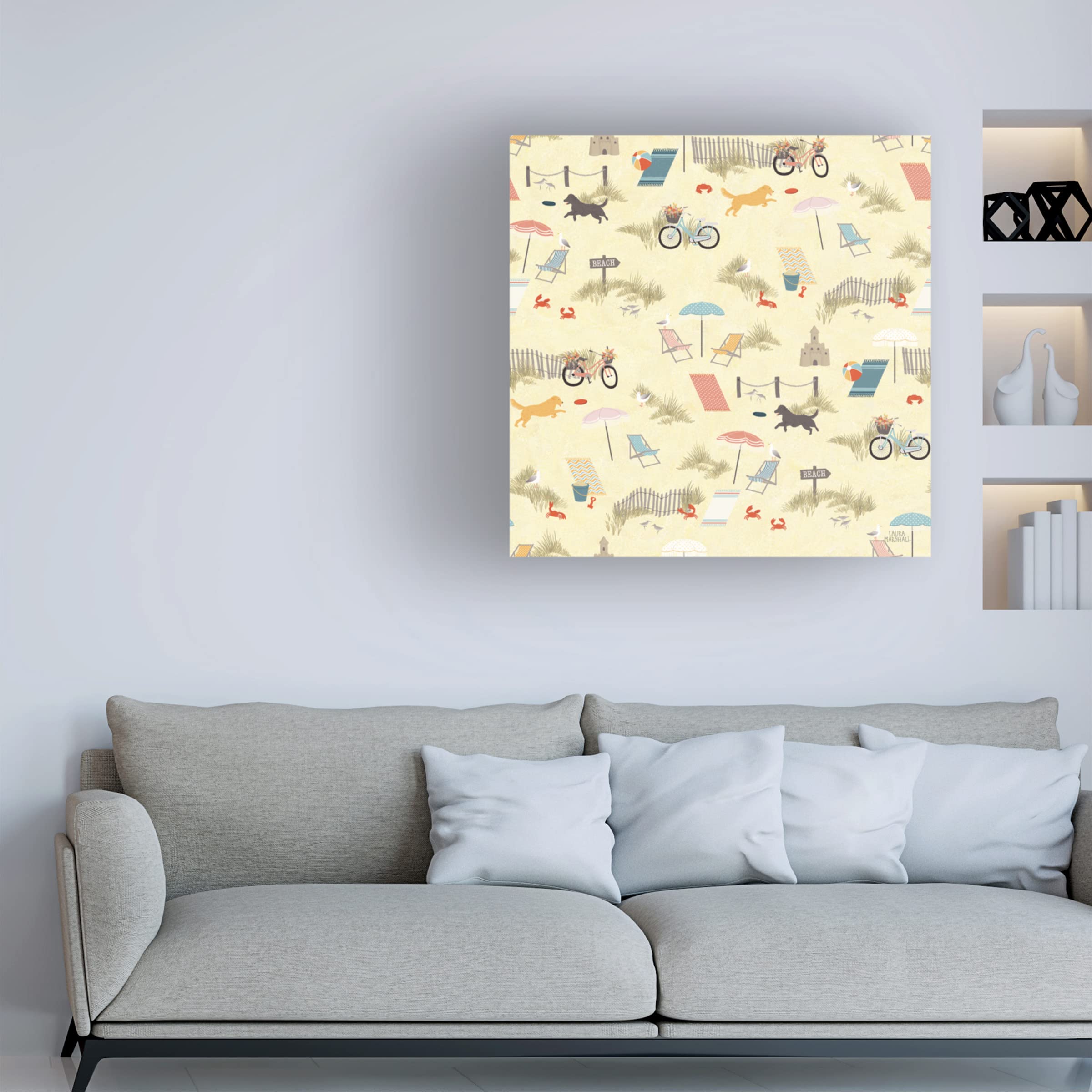 Laura Marshall 'Seaside Village Pattern VI' Canvas Wall Art Print - Coastal Home Decor for Living Room, Bedroom & Office