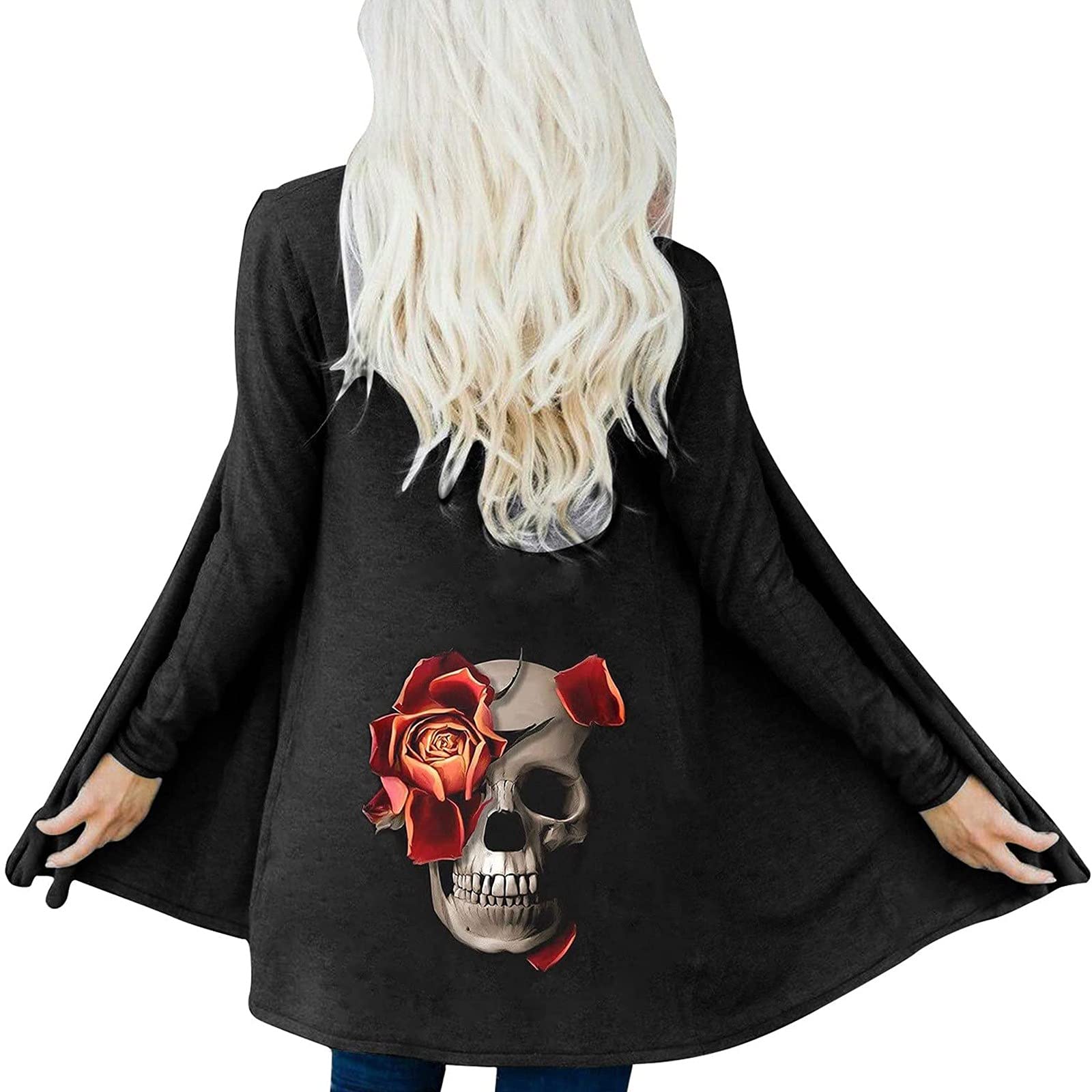 Women's Casual Long Sleeve Printed Cardigan - Fall Halloween Rose Pattern Shirt Top Coat for Women | Perfect for Autumn Layering, Halloween Costumes & Everyday Stylish Outfits
