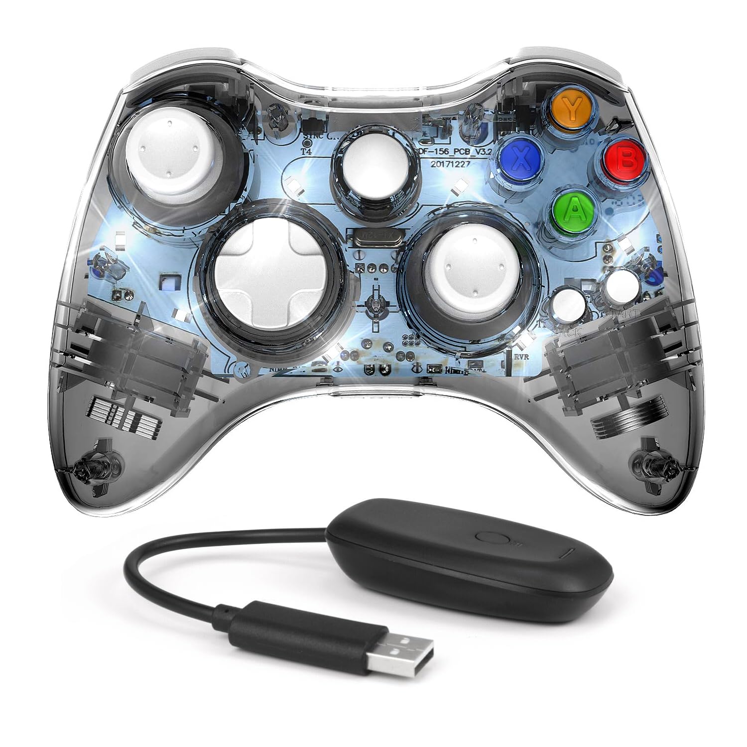 Wireless Xbox 360 Controller with LED - Compatible with PC & Xbox 360 - Enhanced Joystick & Vibration for Gaming (Black)