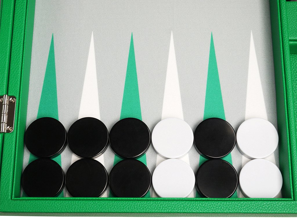 19-inch Premium Backgammon Set - Large Size Wooden Board Game with Green Felt, Grey Playing Field & White/Green Points - Perfect for Family Game Nights, Travel & Casino-Style Entertainment