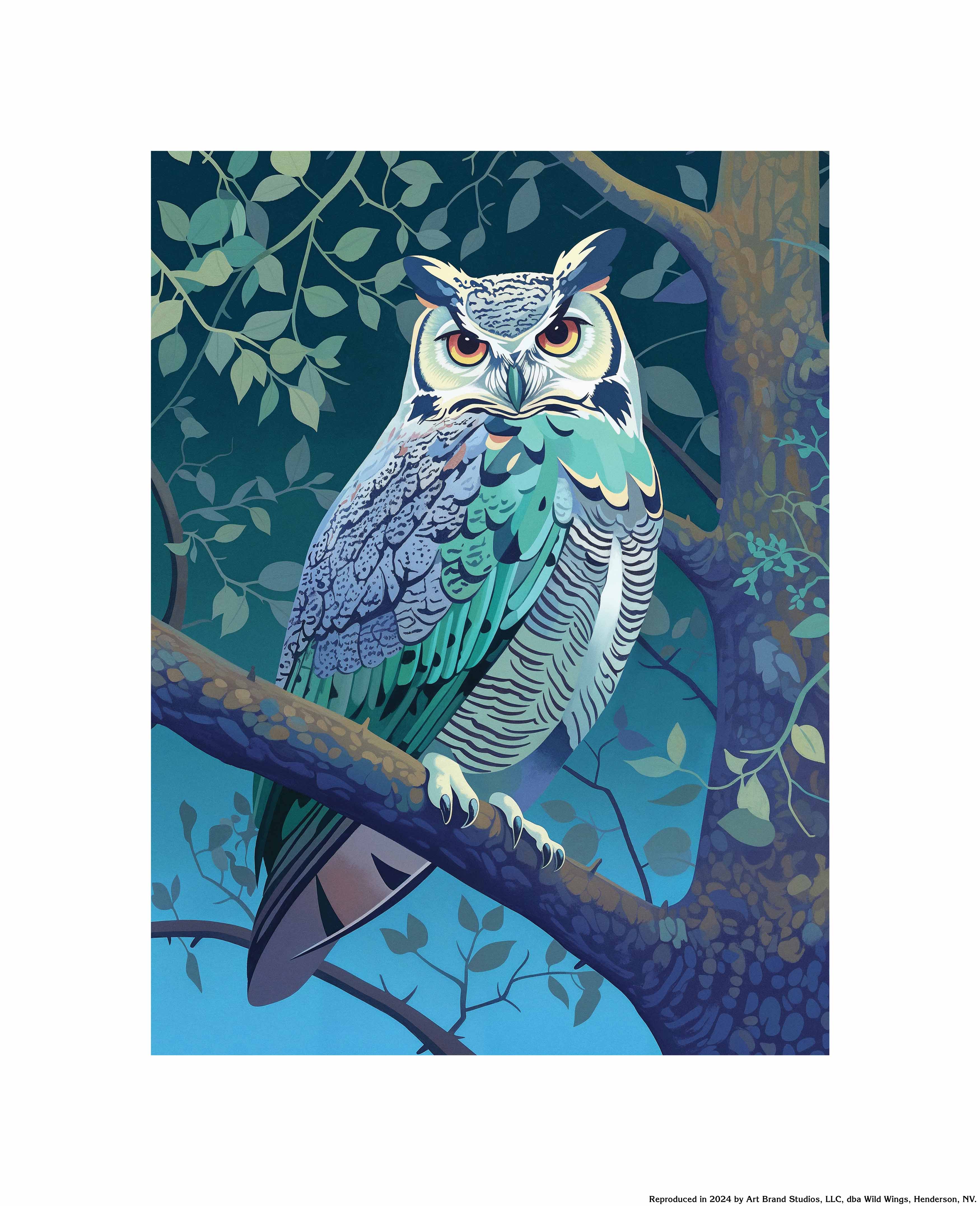 Enchanted Vigil Owl in Twilight Canopy Art Print - Nature Inspired Wall Decor for Living Room, Bedroom & Office