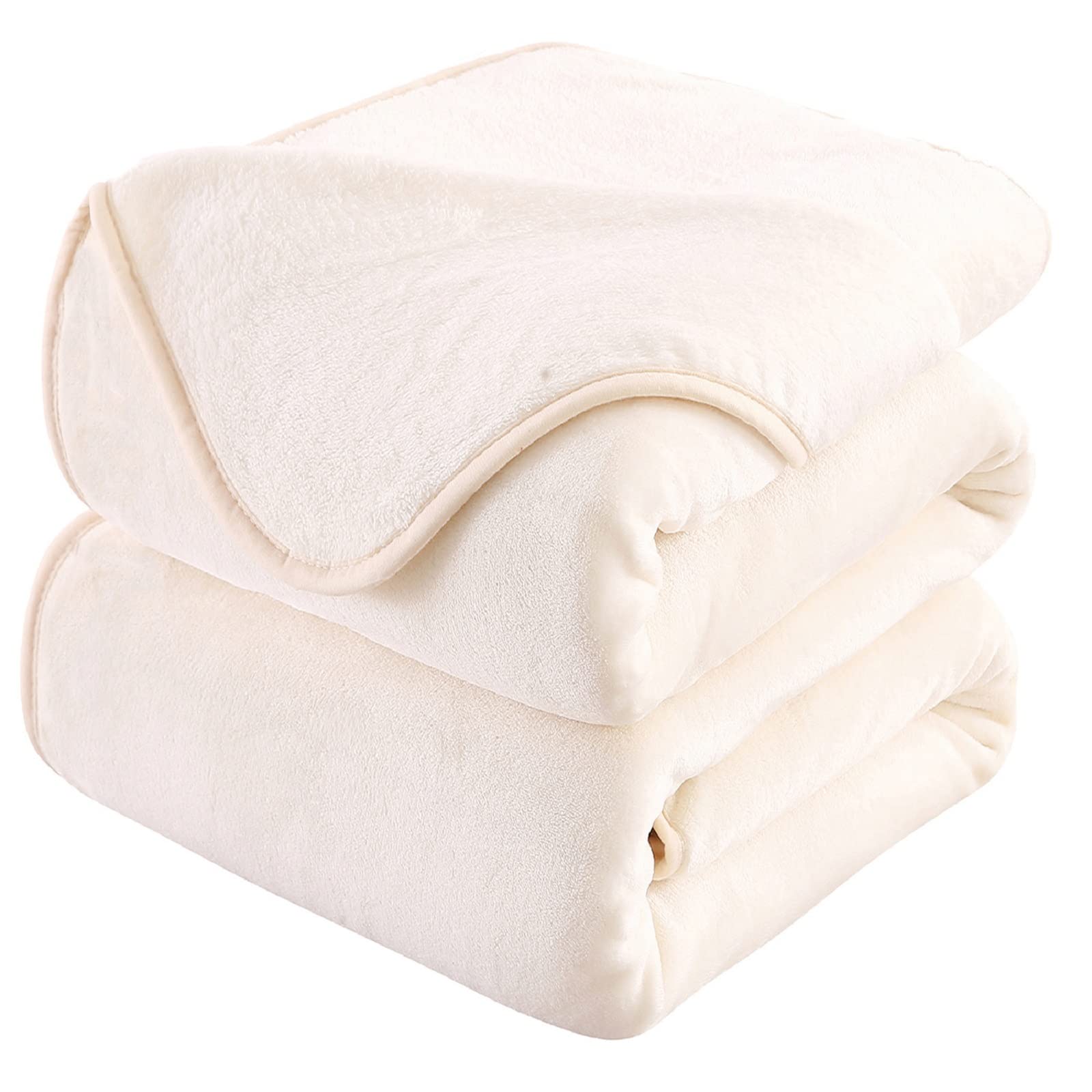 HOZY Soft Fleece Travel Blanket - Warm & Fuzzy Throw for Bed, Sofa, or Car - Lightweight 350GSM Cozy Blanket in Ivory 50