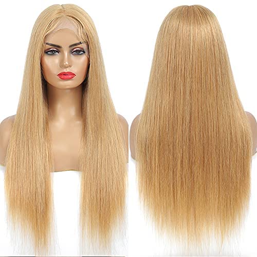 Honey Blonde 13×4 Lace Front Wig Brazilian Straight Human Hair - Pre Plucked with Baby Hair for Black Women | 20 Inch T-Part Lace Wig | Perfect for Daily Wear, Parties & Special Occasions