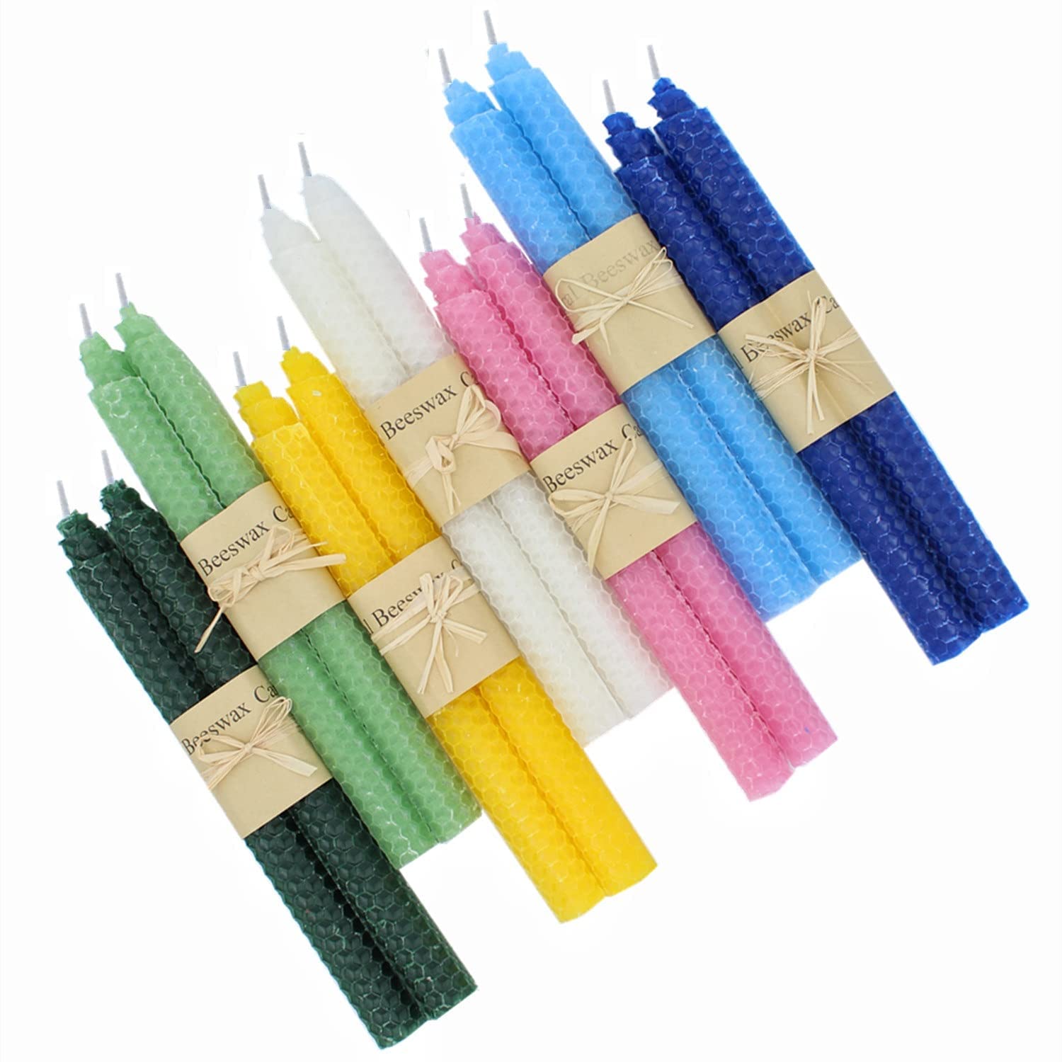 14-Pack Colorful Beeswax Taper Candles - 9 Inch Unscented Smokeless Dinner Candles for Wedding, Home Decor & Romantic Ambiance