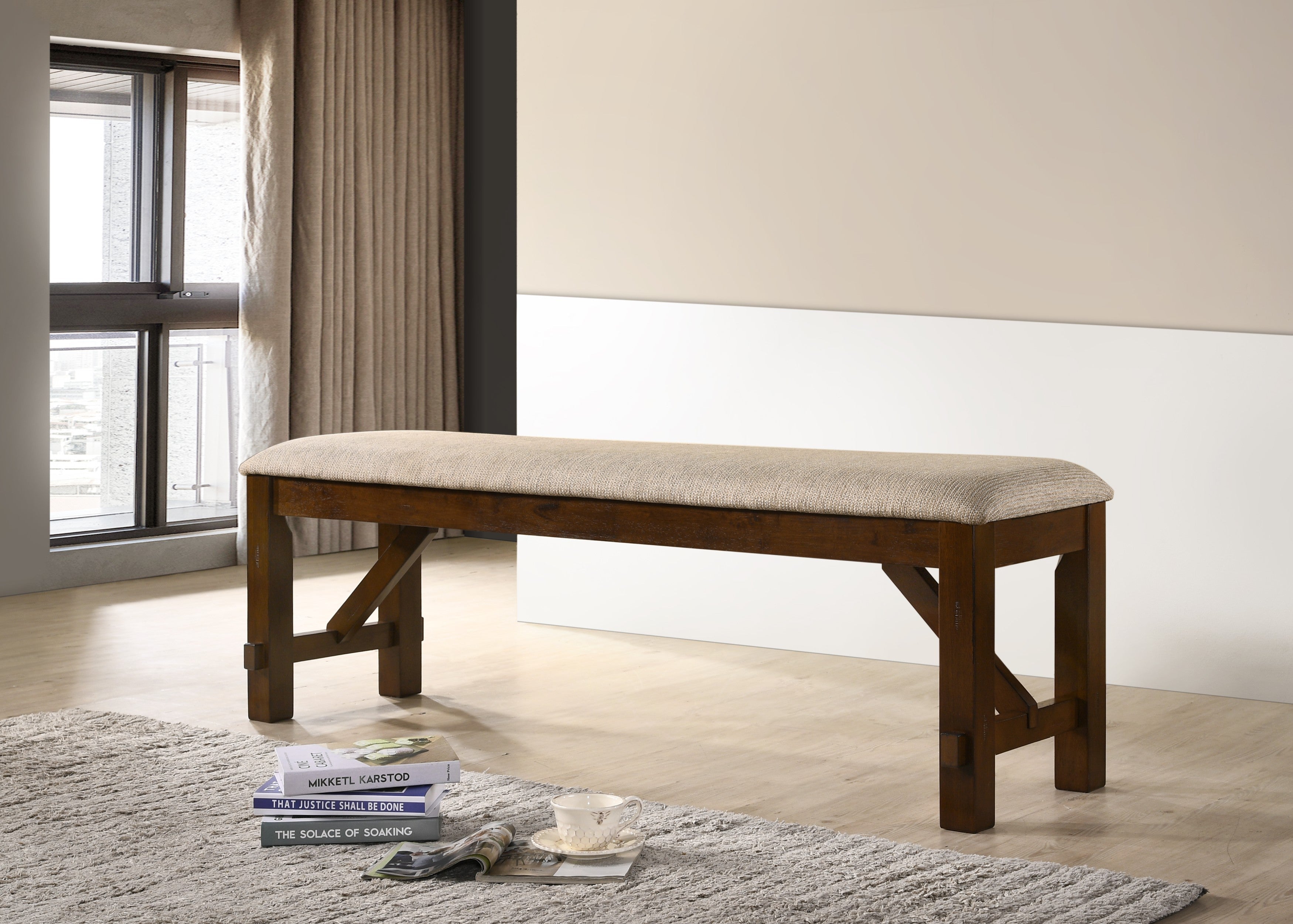 Roundhill Furniture Karven Solid Wood Dining Bench - Sturdy & Stylish for Kitchen, Dining Room, or Breakfast Nook - Perfect for Farmhouse & Modern Homes