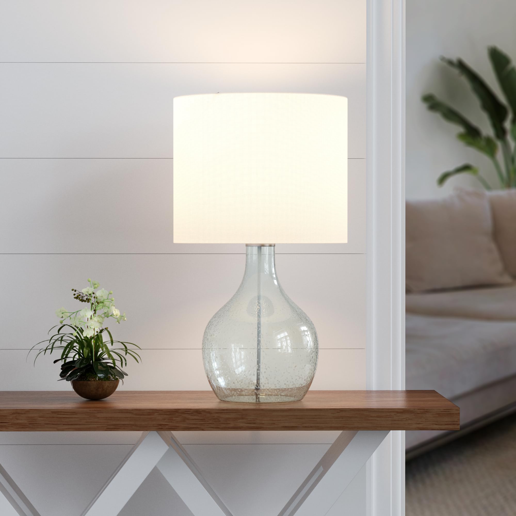 Maxax Coastal Blue Glass Table Lamp with White Shade - 22 Inch Tall End Table Lamp for Living Room, Bedroom, Office & Nightstand | Perfect for Coastal Decor, Reading Nook & Ambient Lighting