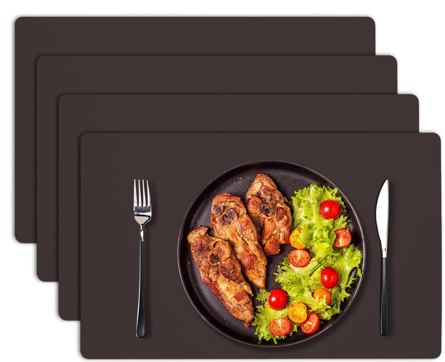 Premium Brown Faux Leather Placemats Set of 4 - Waterproof, Heat Resistant & Easy Clean PU Place Mats for Dining Table - Modern Christmas Decor & Everyday Use for Indoor/Outdoor Entertaining