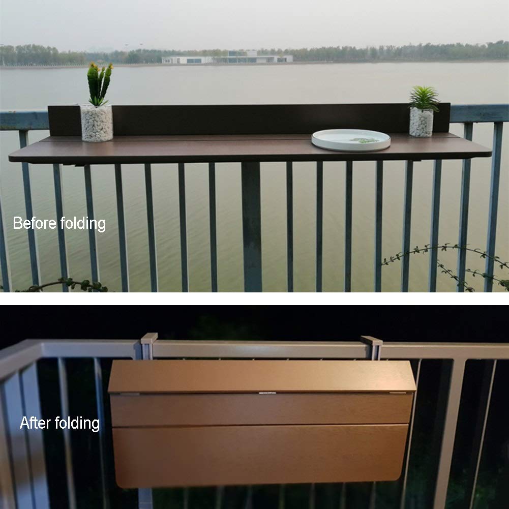 Adjustable Hanging Folding Table for Balcony - Outdoor Leisure Coffee Table, Kids Study Desk with Railing Mount - 4 Size Options (120x27cm Brown) - Perfect for Small Spaces, Apartment Living & Relaxing Outdoors