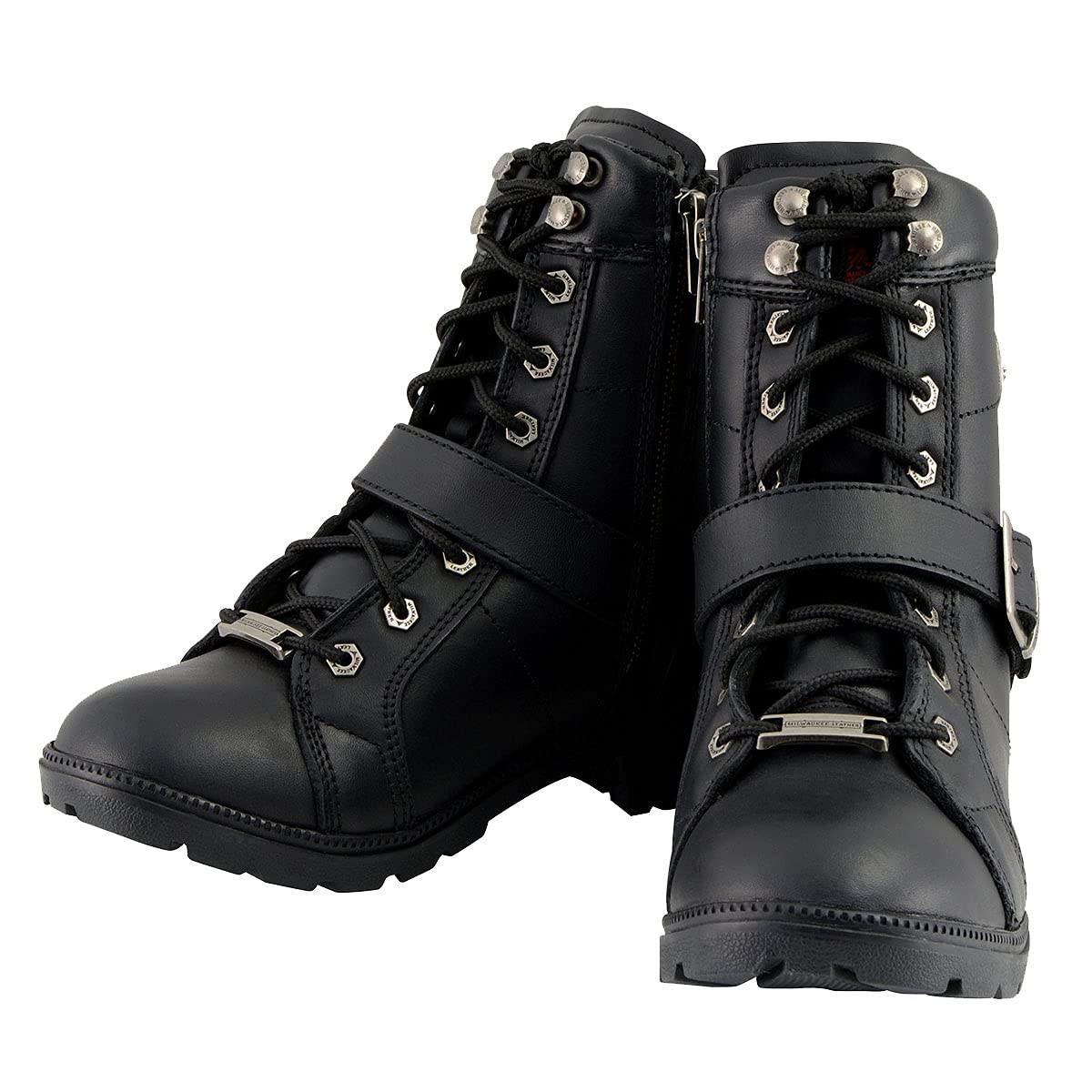 Milwaukee Leather MBL9325W Women's Wide Width Motorcycle Boots - Premium Black Leather Lace-Up Biker Boots for Riding & Outdoor Adventures