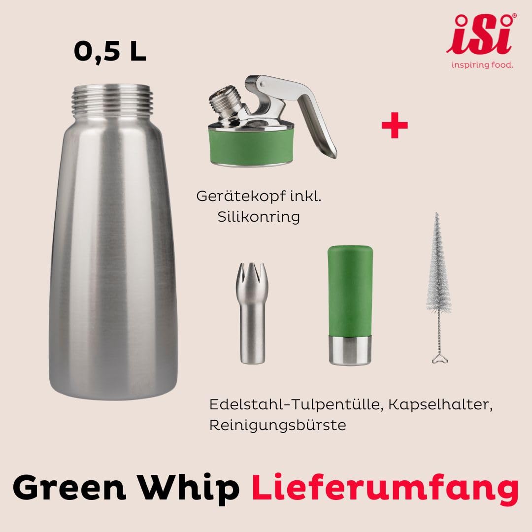 iSi North America Eco Series Green Whipped Cream Dispenser - 1 Pint Stainless Steel for Whipped Cream, Foams & Vegan Toppings | Perfect for Coffee Shops, Desserts & Home Baking