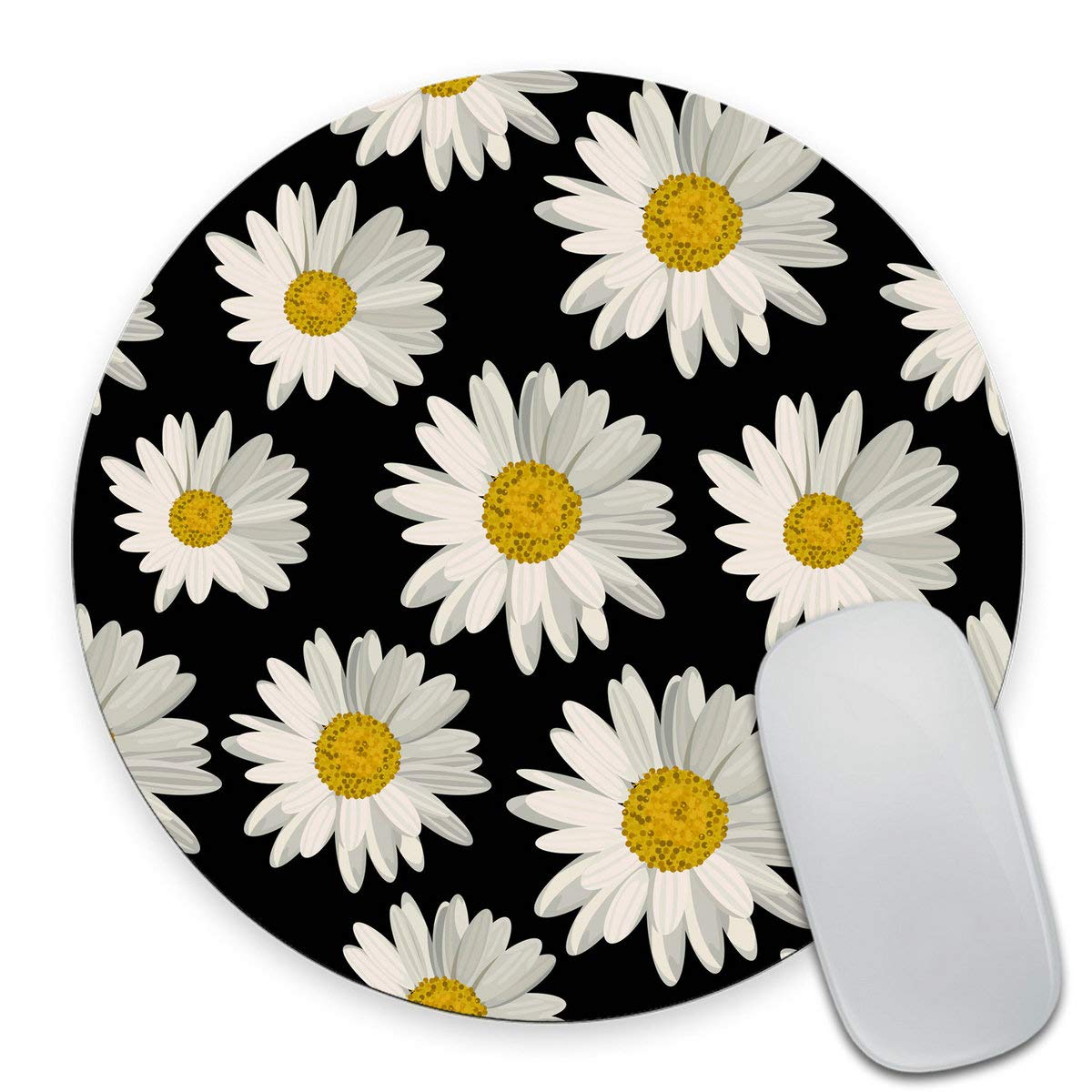 Custom Round Gaming Mouse Pad with White Daisies Design - Non-Slip Rubber Base, Smooth Surface for PC/Laptop - Perfect for Office, Home & Gaming Setup