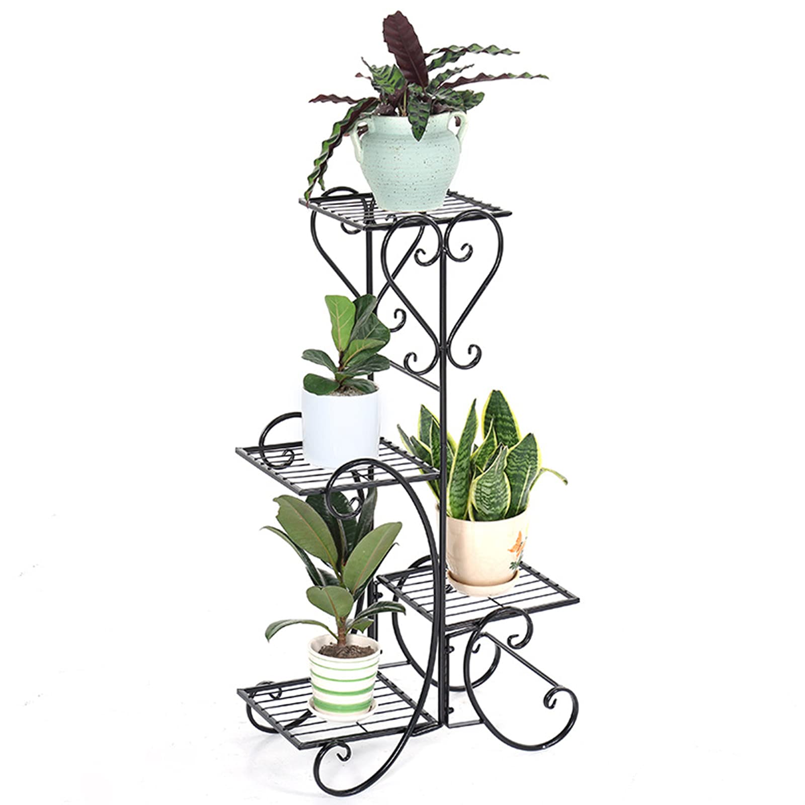 ZCL 4-Tier Metal Flower Holder Rack - Outdoor Garden Plant Display Stand for Indoor, Balcony, Patio & Yard - Durable Black Shelving for Flowers, Herbs & Decor (Perfect for Small Space Gardening & Home Decor)