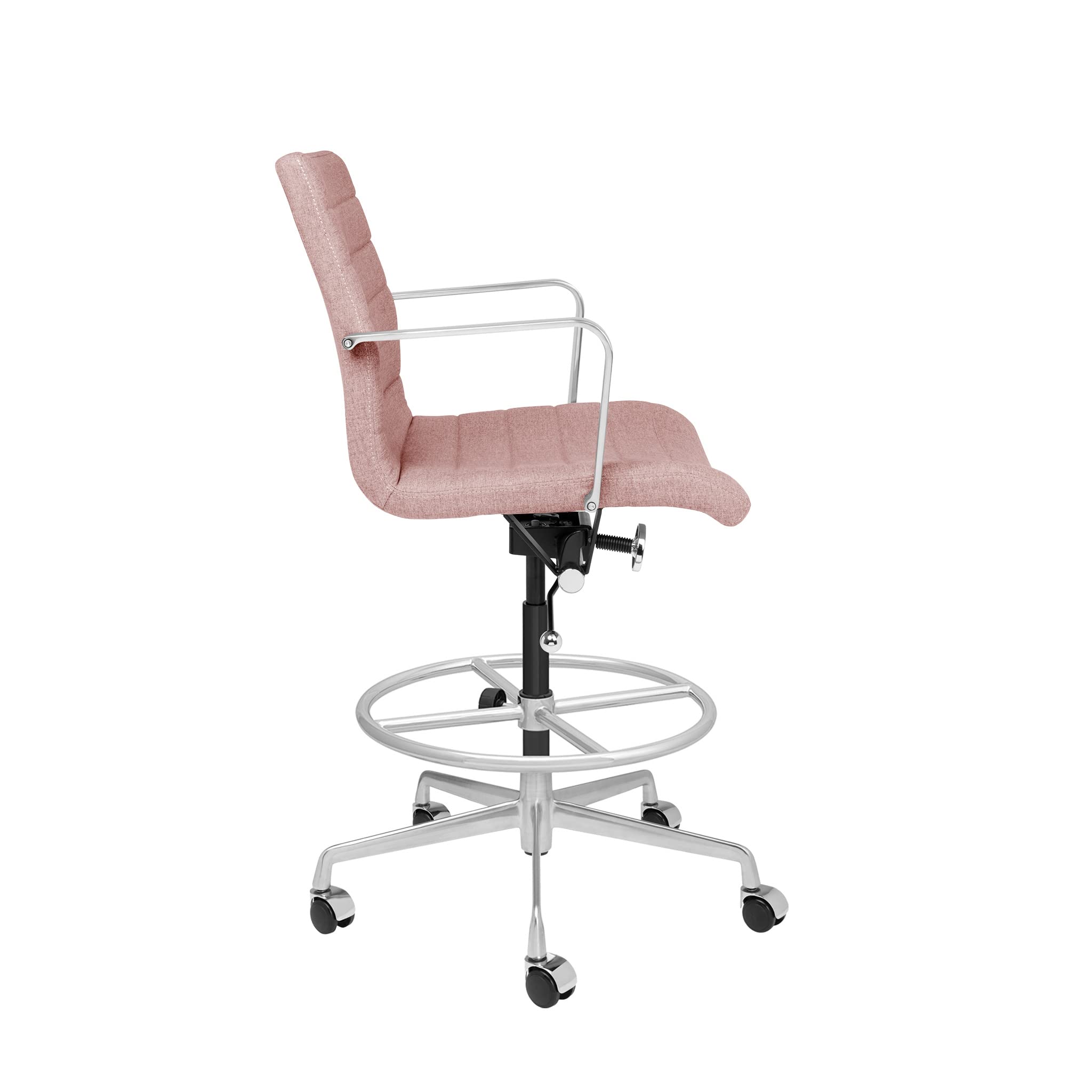 Laura Davidson SOHO II Ergonomic Drafting Chair for Standing Desks - Adjustable Height, Padded Seat & Armrests, Coral Pink Fabric Office Chair - Perfect for Home Office, Studio & Workspace